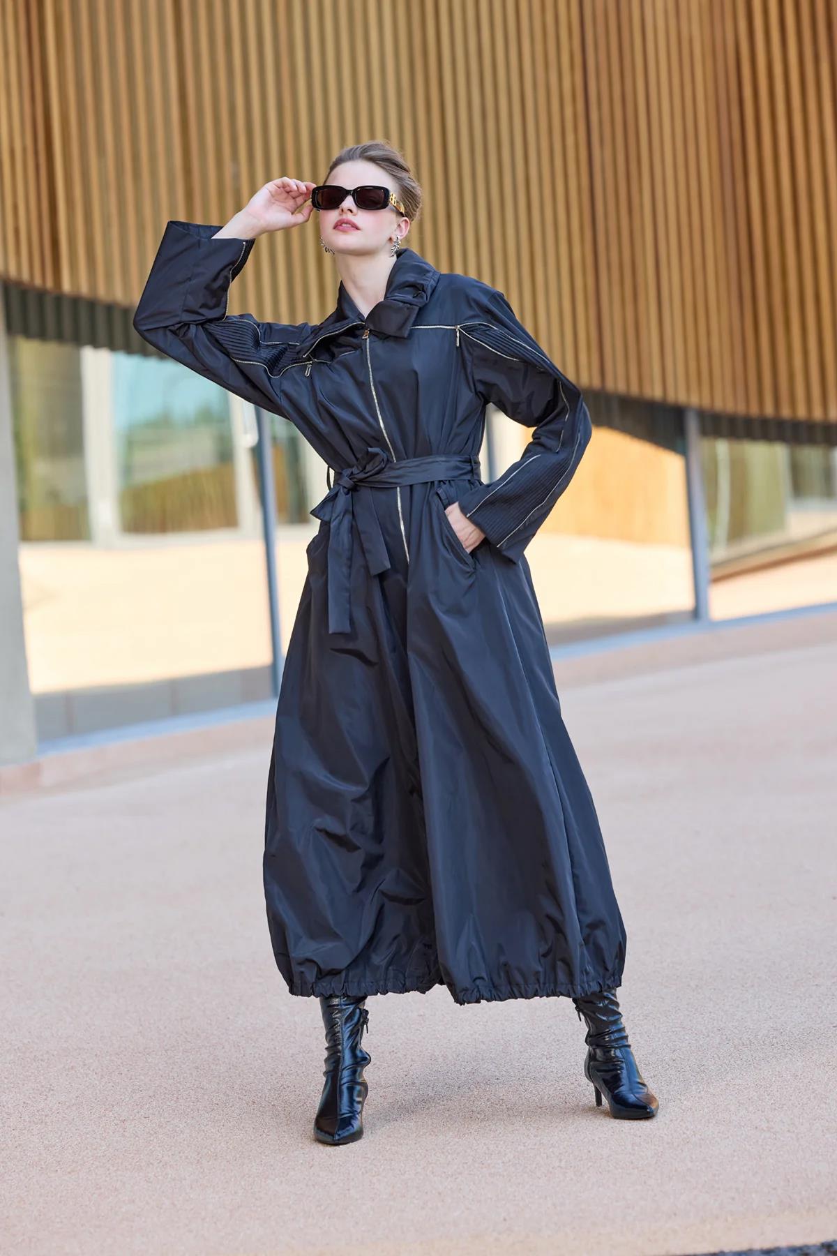 Kol ve Ön Fermuar Detaylı Pardesü