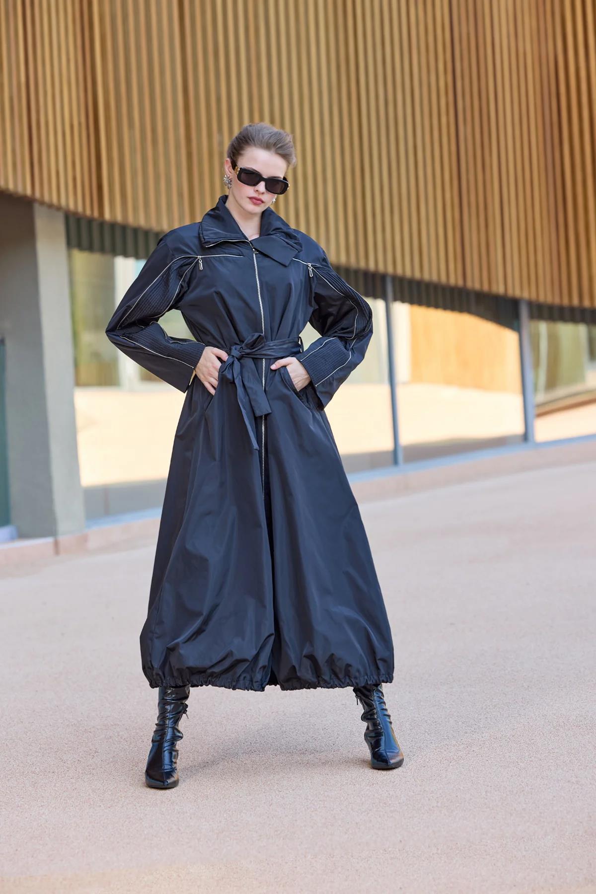 Kol ve Ön Fermuar Detaylı Pardesü