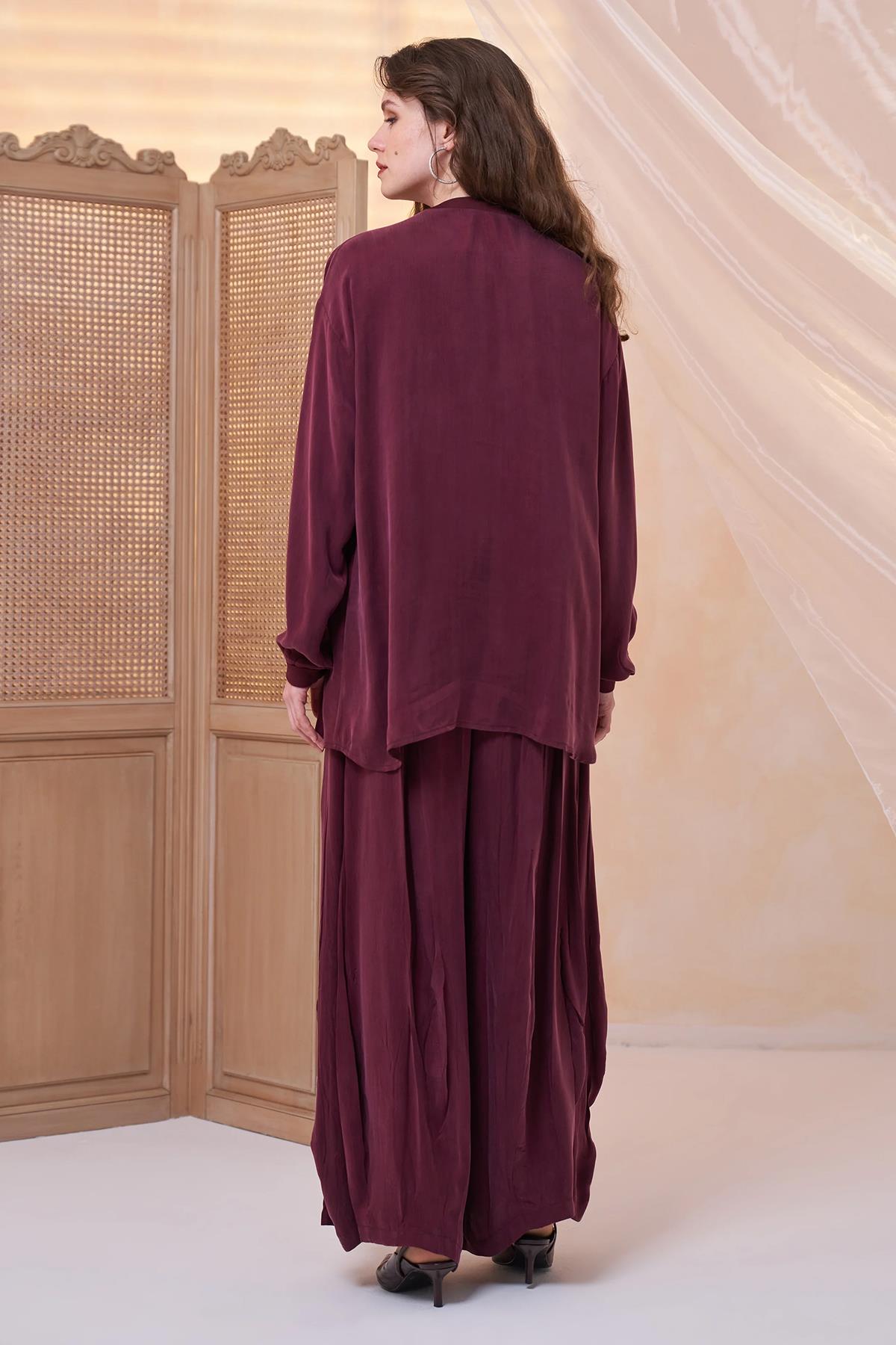 Cepli Tunik Fermuar Detaylı Pantolon Cupro Takım