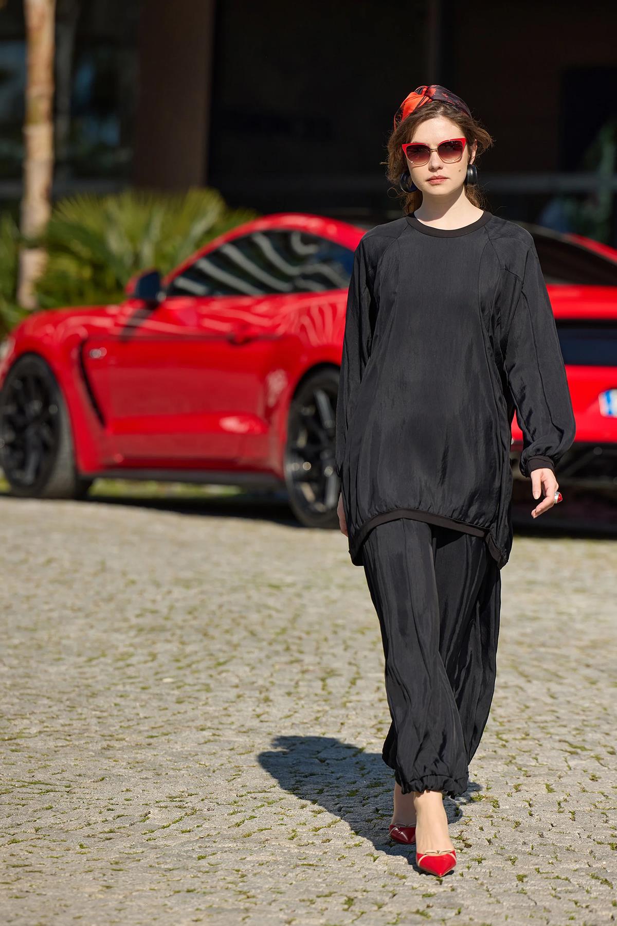 Crew Neck Tunic Harem Pants Cupro Set