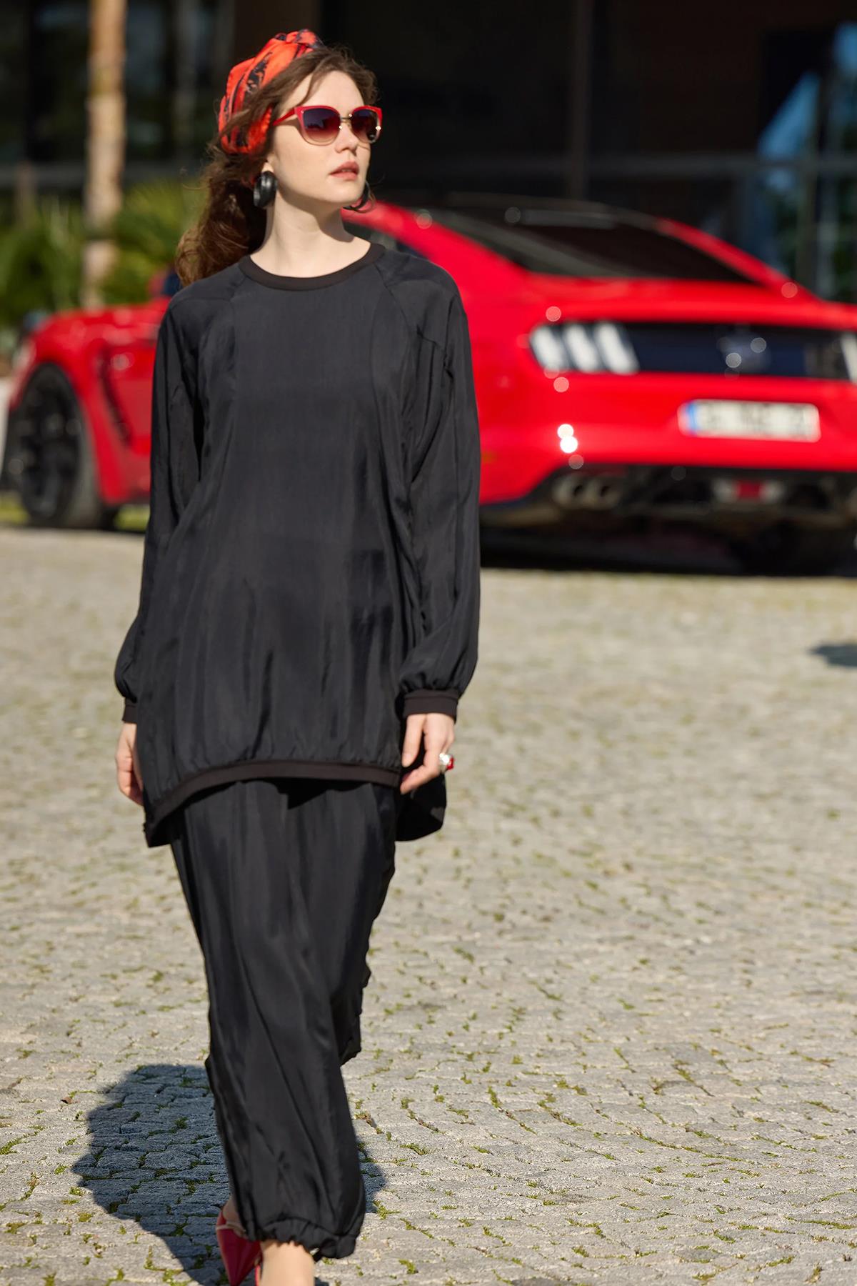 Crew Neck Tunic Harem Pants Cupro Set