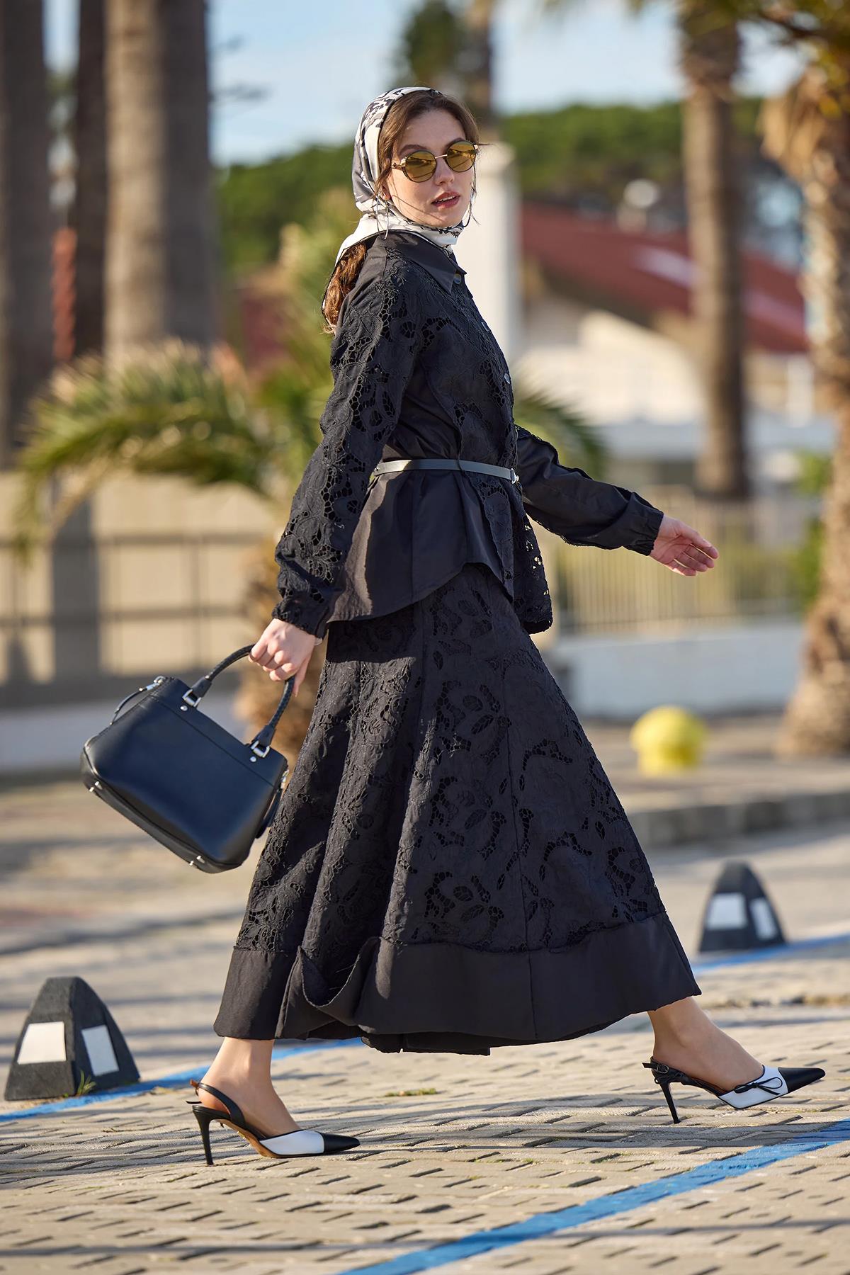 Beli Kemerli Gömlek Etek Güpür Takım