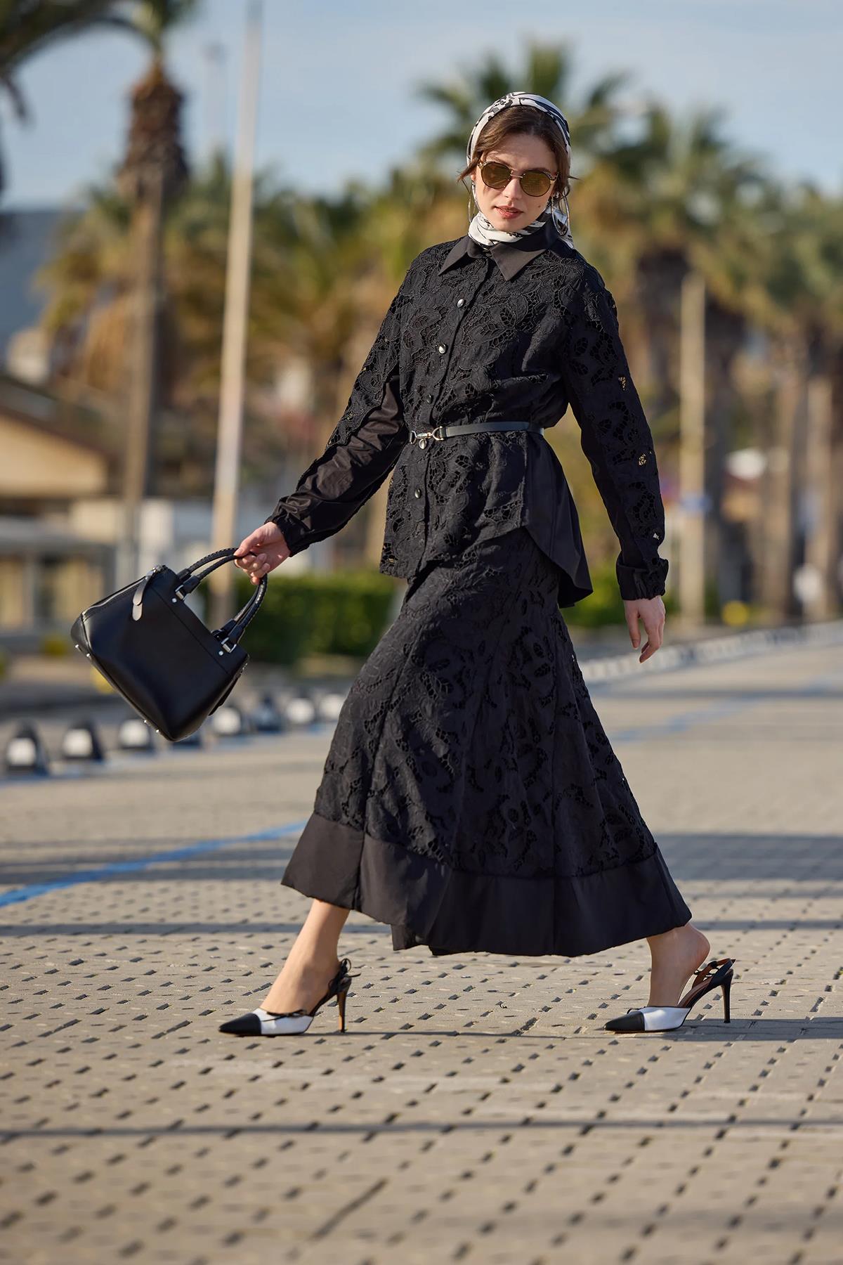 Beli Kemerli Gömlek Etek Güpür Takım