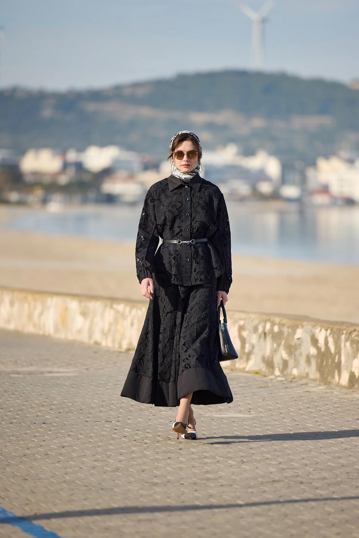 Beli Kemerli Gömlek Etek Güpür Takım