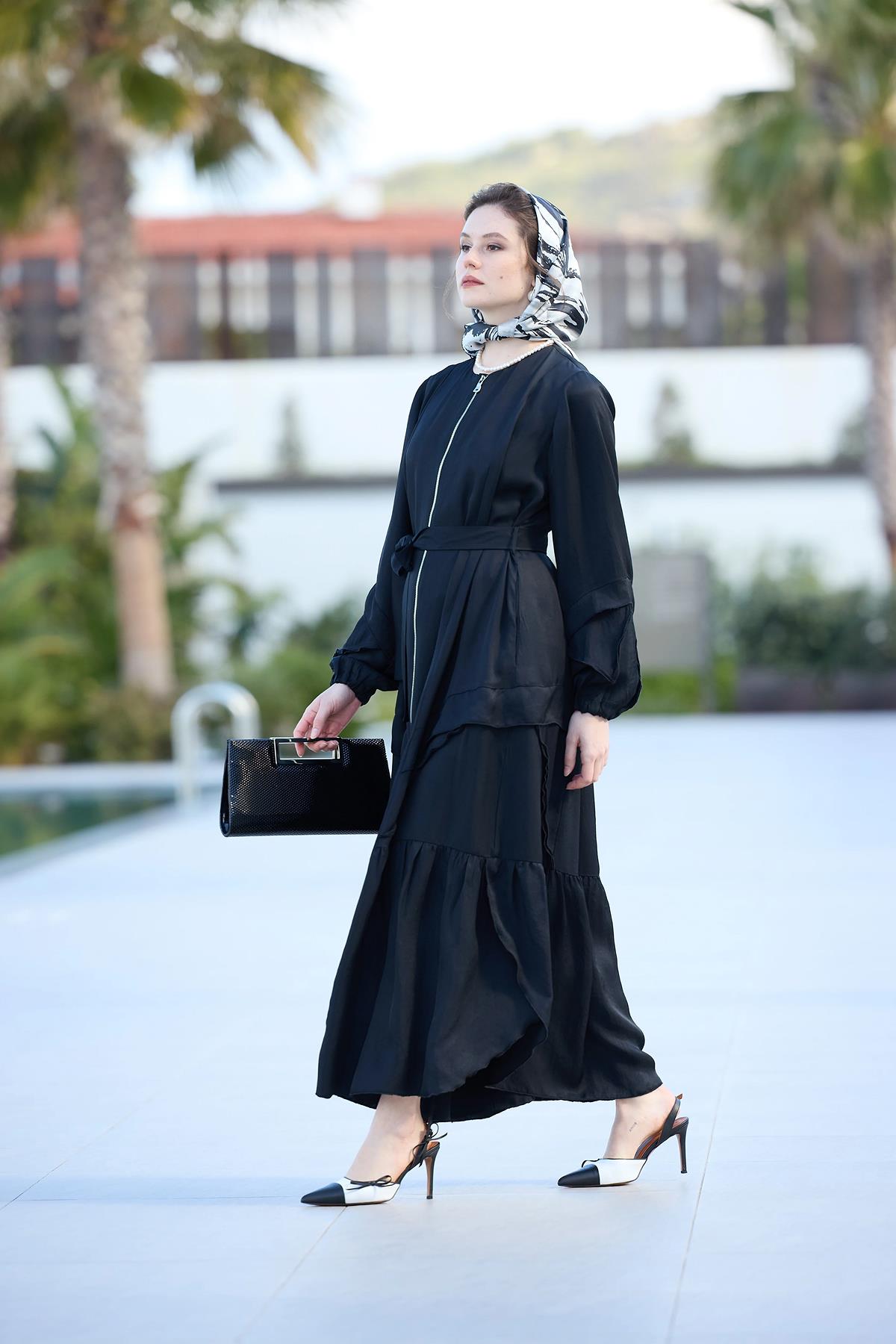 Front-Zip Paneled Trench Coat