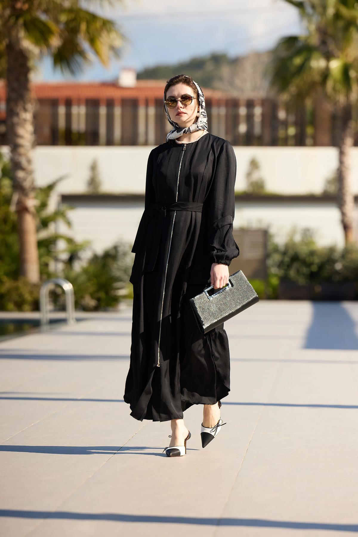 Front-Zip Paneled Trench Coat