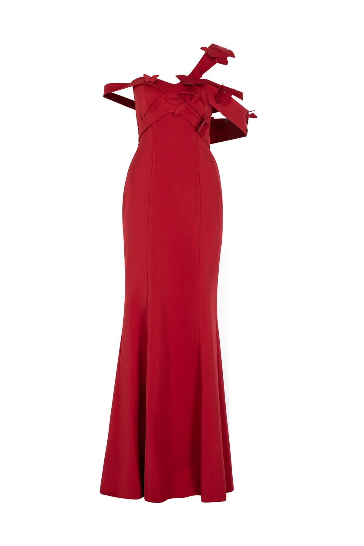 Off the Shoulder Butterfly Detailed Evening Dress