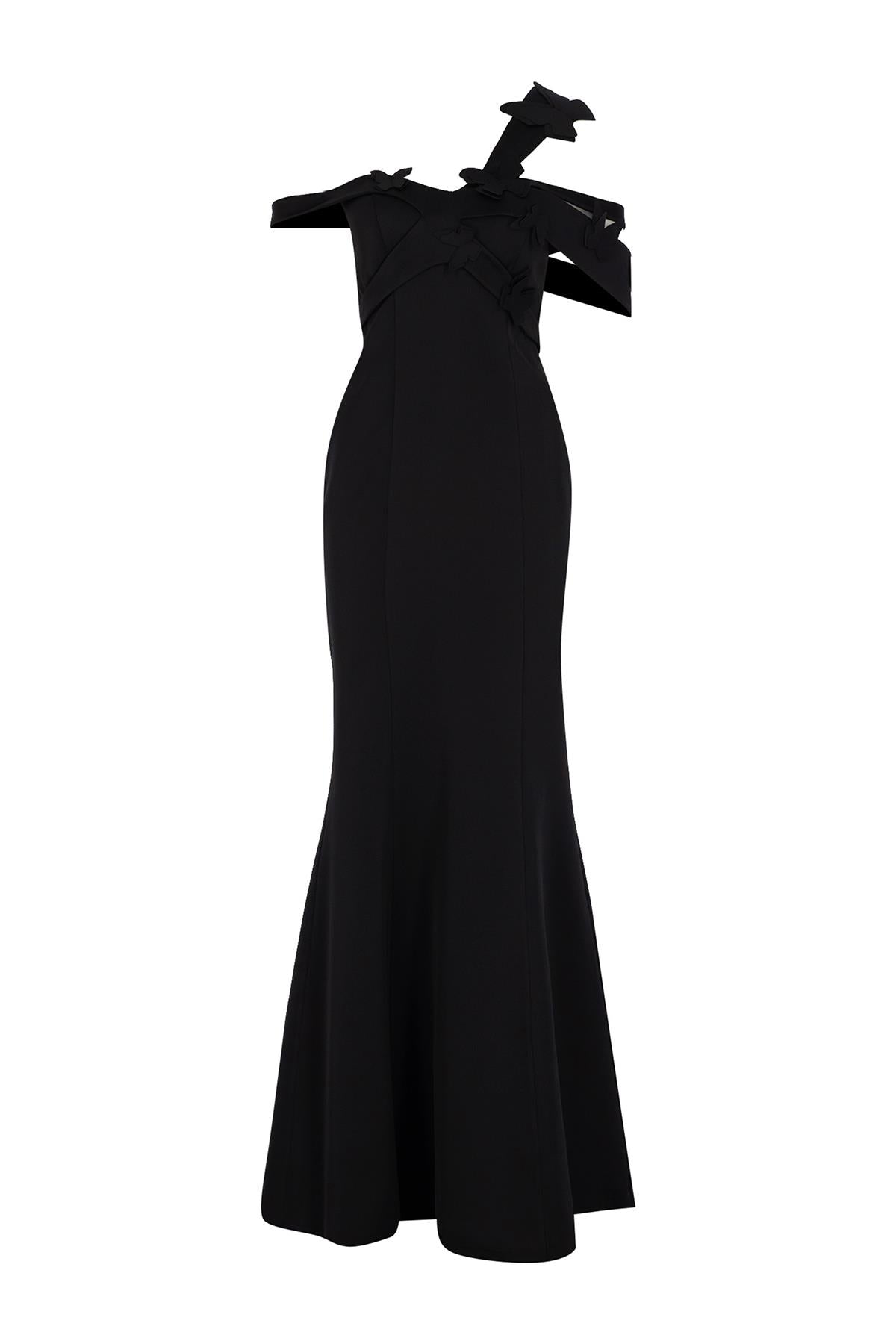Off the Shoulder Butterfly Detailed Evening Dress