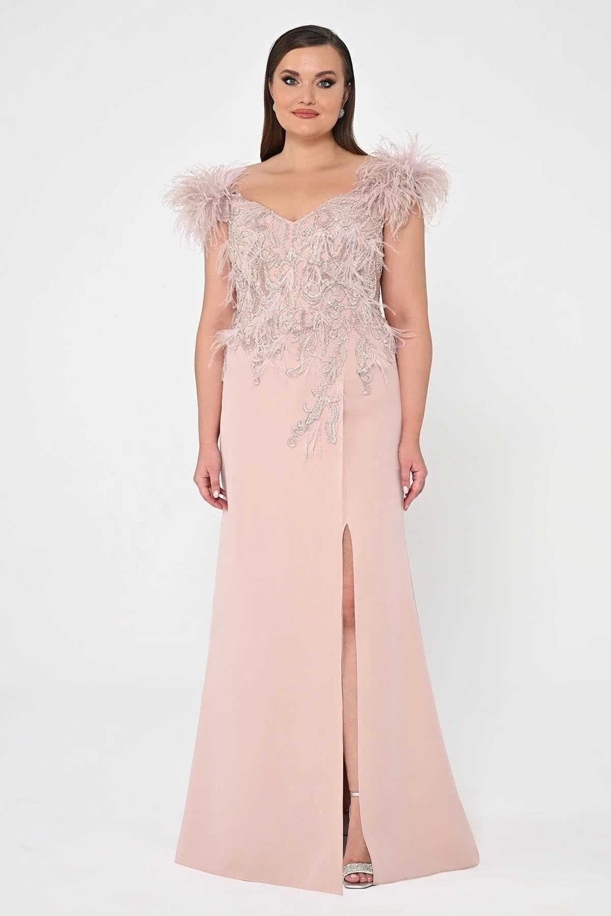 Omuzlar Otrişli Payetli Krep Elbise - Eser Giyim