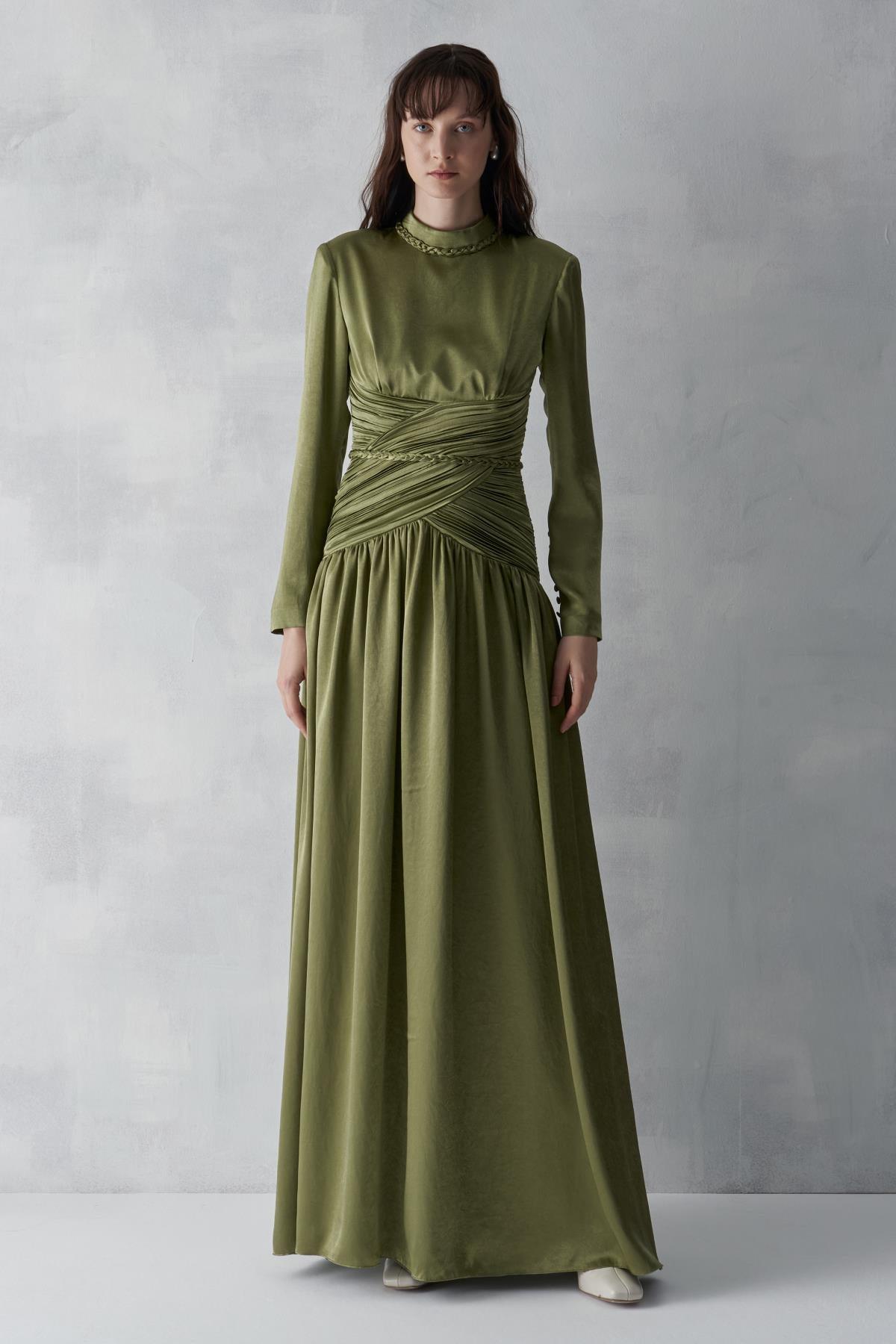 Ön Drape Örgü Parlak Elbise - Eser Giyim