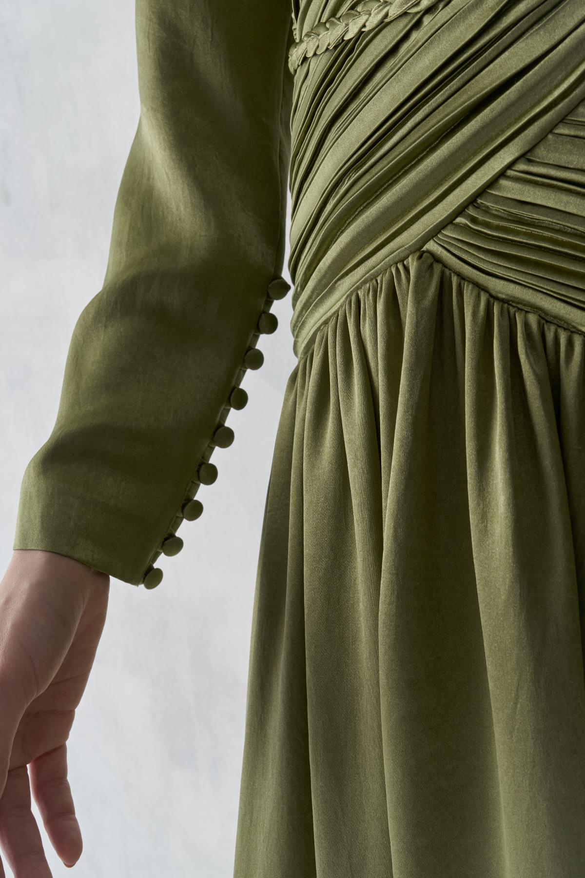 Ön Drape Örgü Parlak Elbise - Eser Giyim