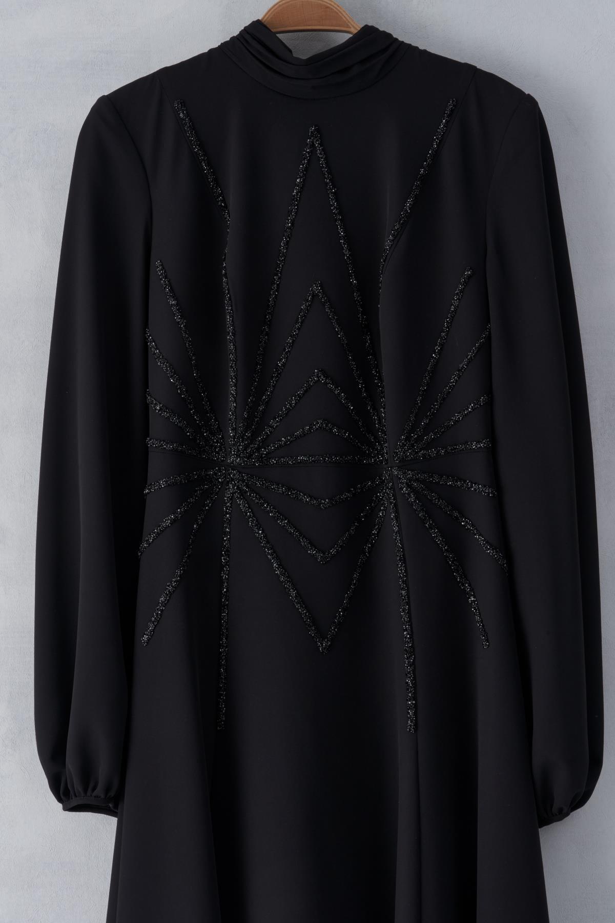 Ön Simetrik Taş İşli Elbise - Eser Giyim