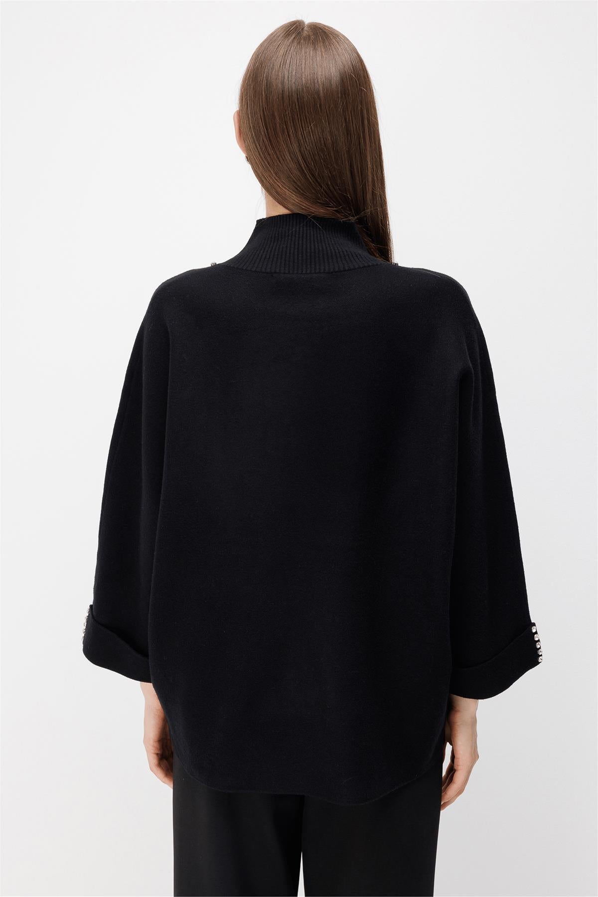 Stand-Up Collar Embellished Knit Sweater