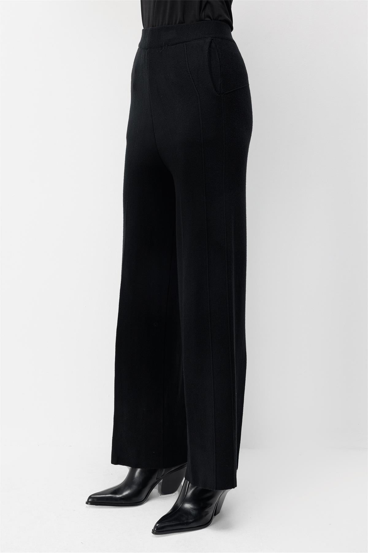 Beli Lastikli Bol Paça Triko Pantolon