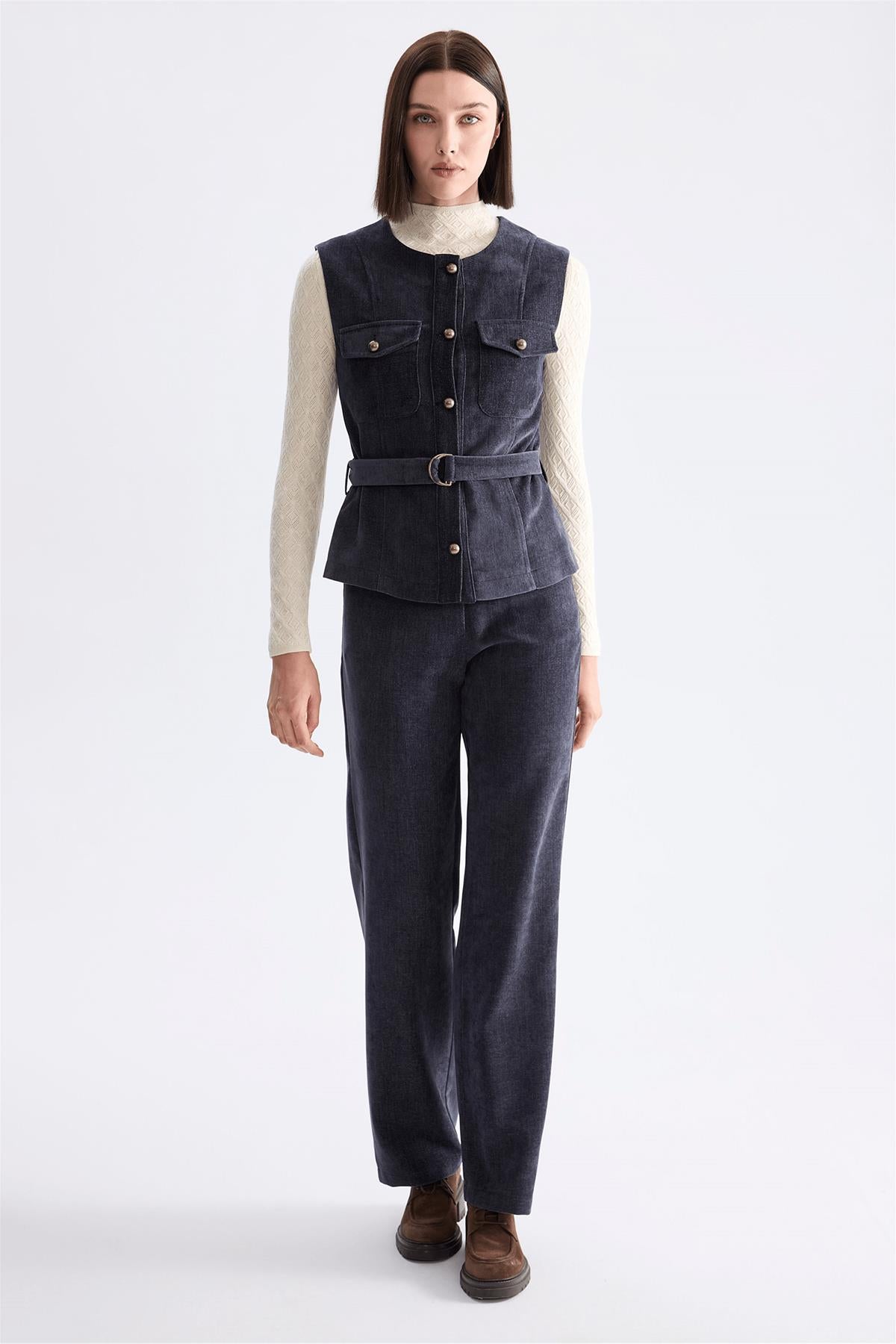 Waist-Belted Flap Pocket Vest