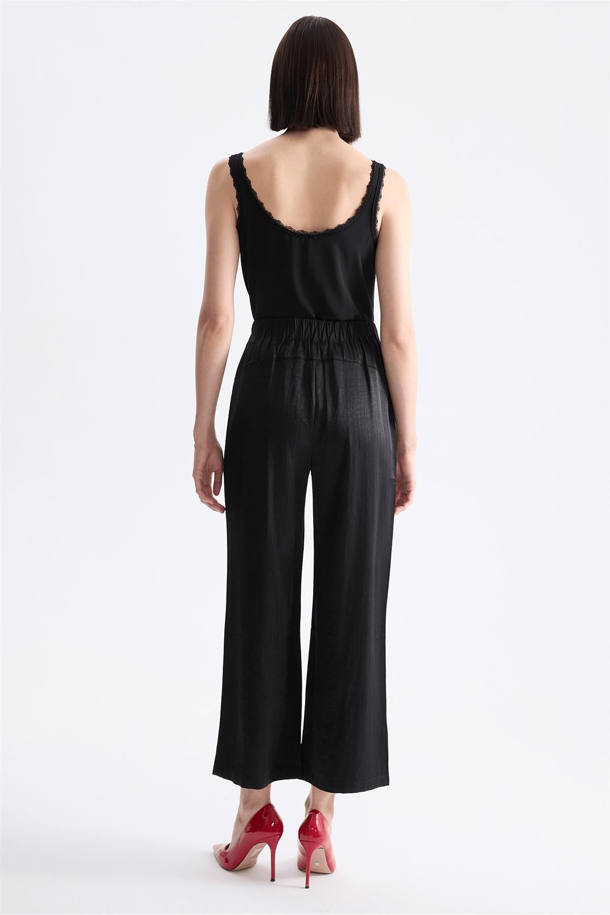Elastic Waist Wide-Leg Trousers
