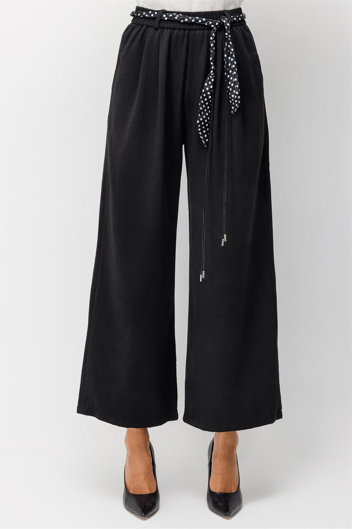 Wide-Leg Trousers with a Waist Scarf