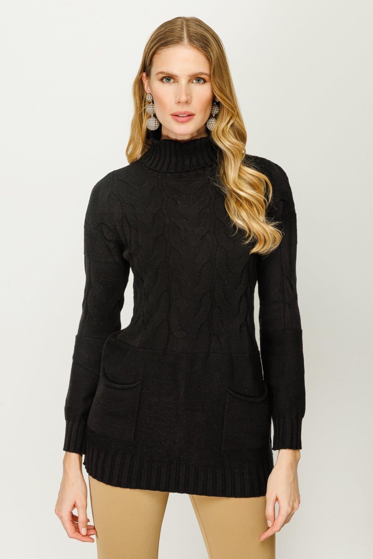 Balıkçı Yaka Cepli Kadın Kazak