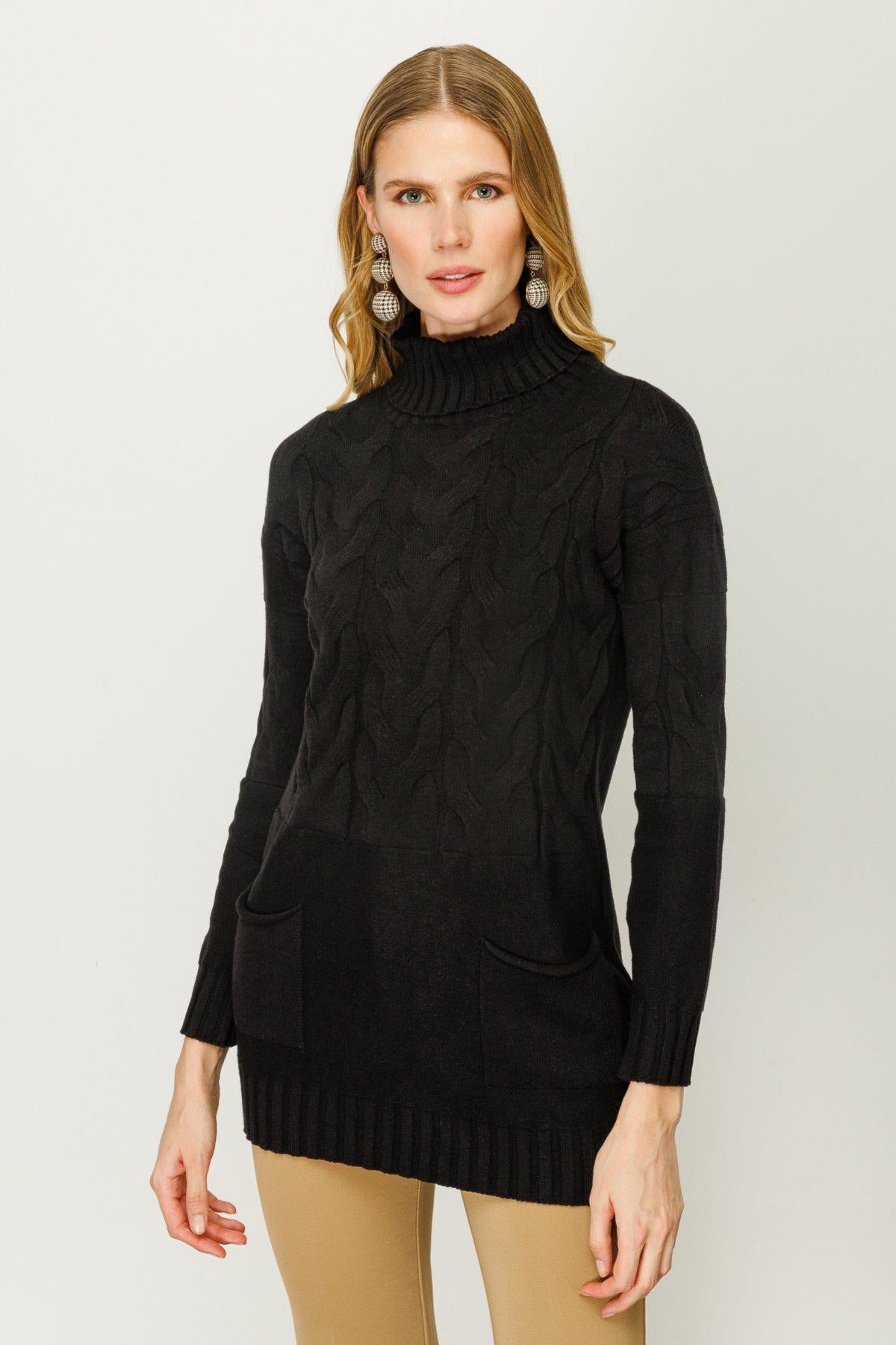 Balıkçı Yaka Cepli Kadın Kazak