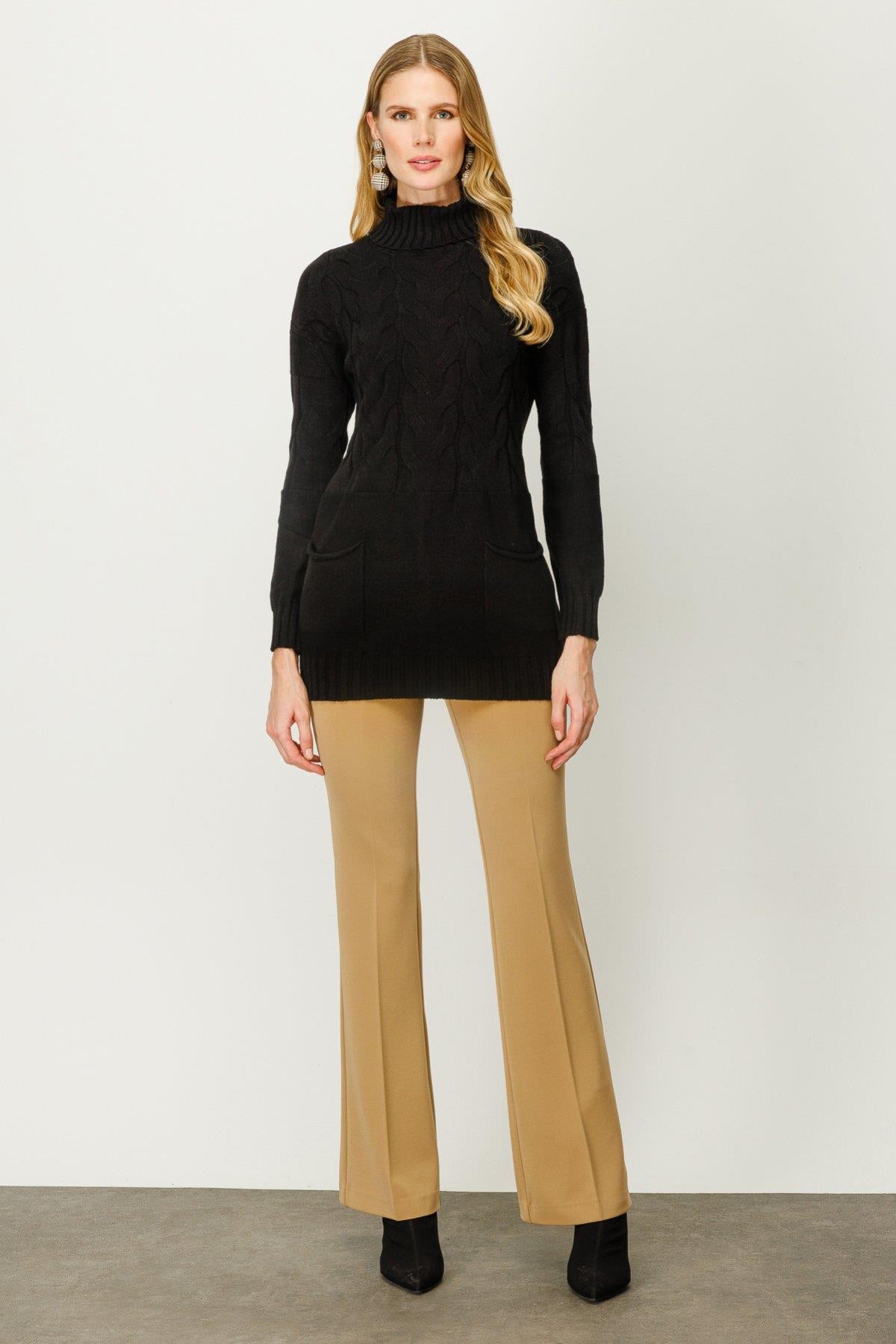 Balıkçı Yaka Cepli Kadın Kazak