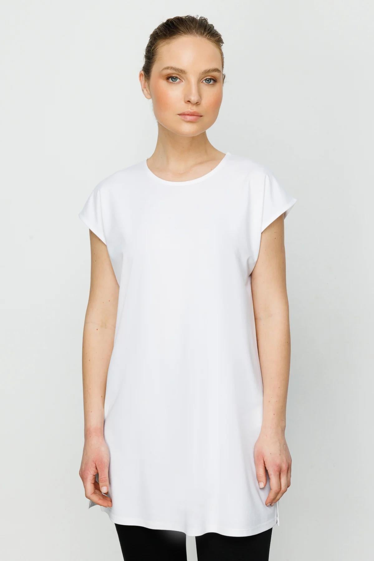 Sıfır Yaka Uzun Basıc Tunik Bluz