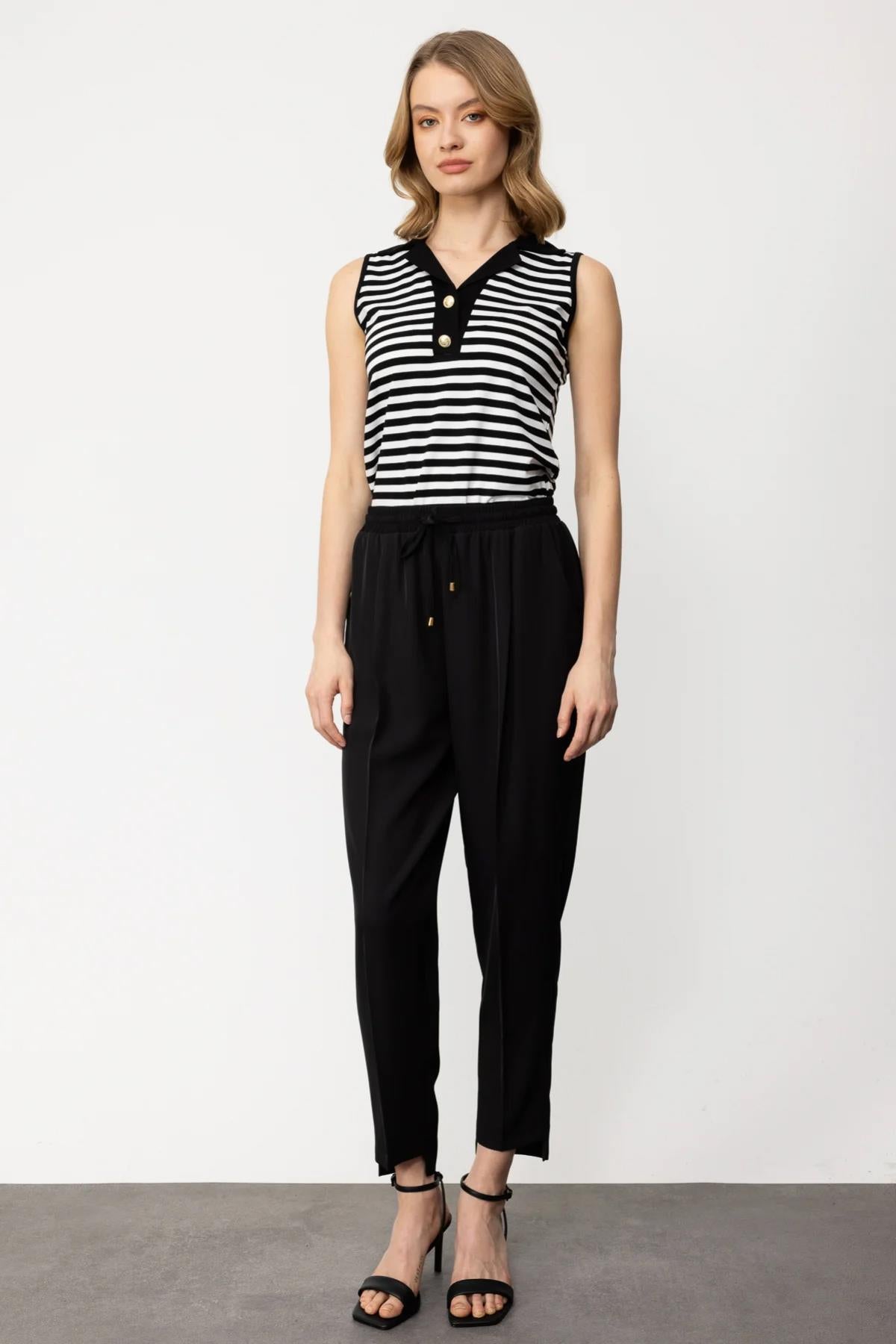 Slim Leg Trousers with Waist Lace