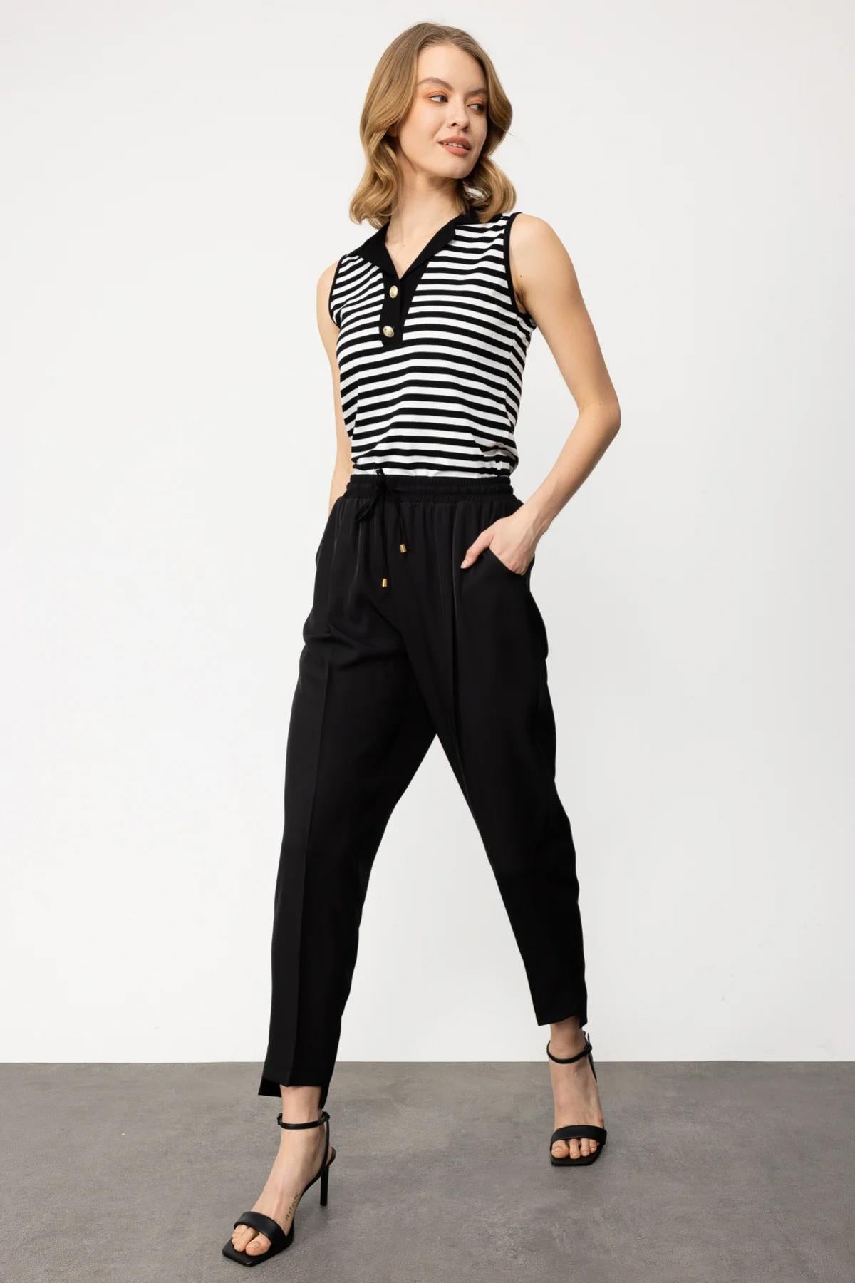 Slim Leg Trousers with Waist Lace