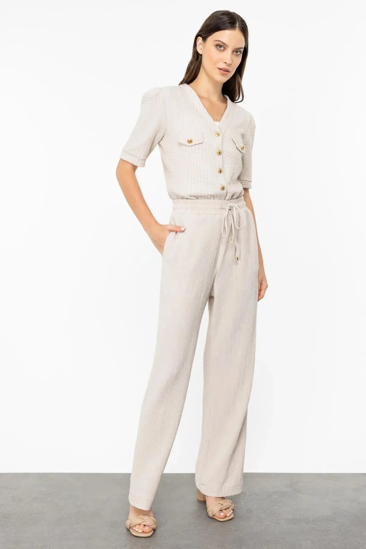 Self-Patterned Elastic Waist Trousers