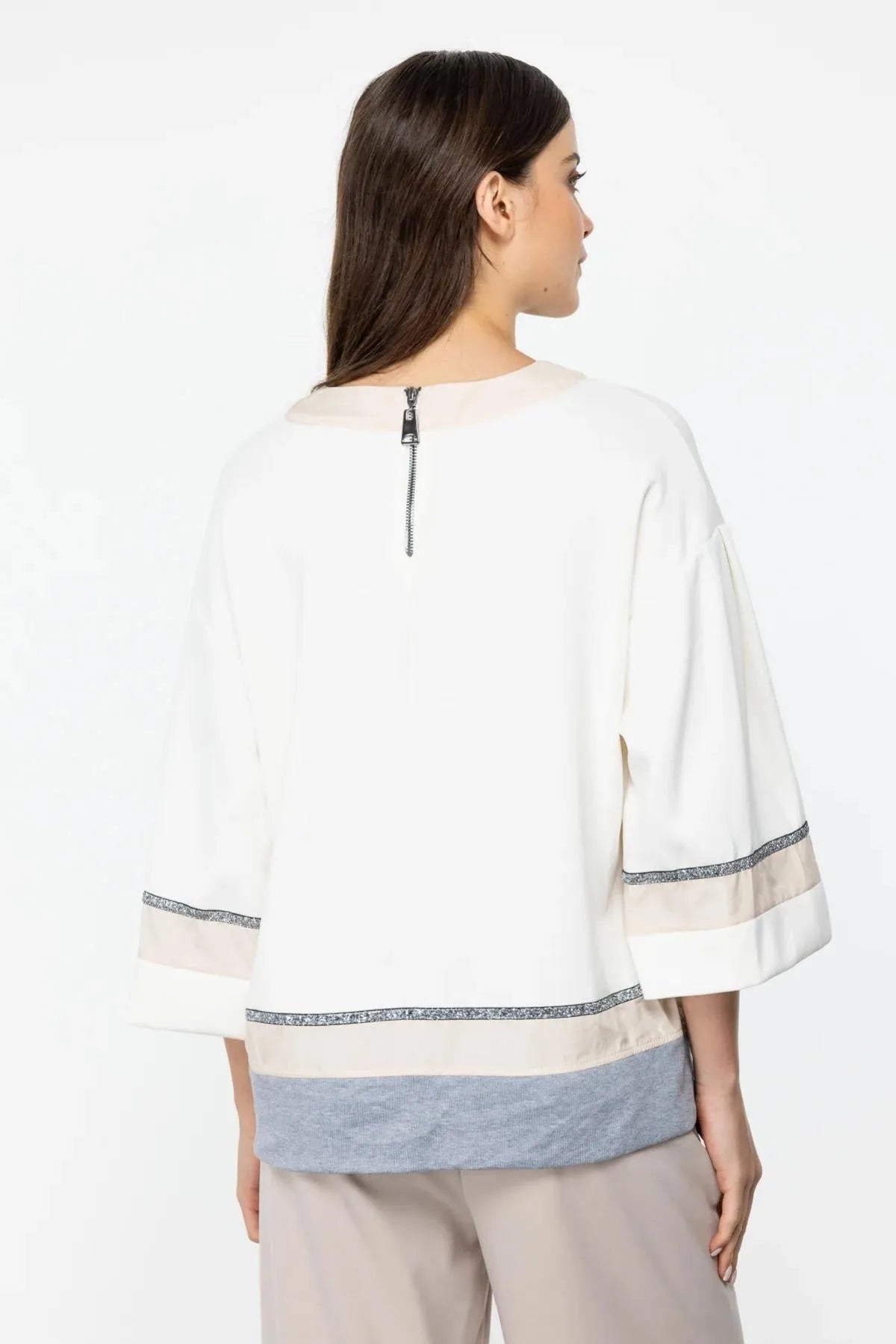 Ribbed Glitter Stripe Detailed Blouse