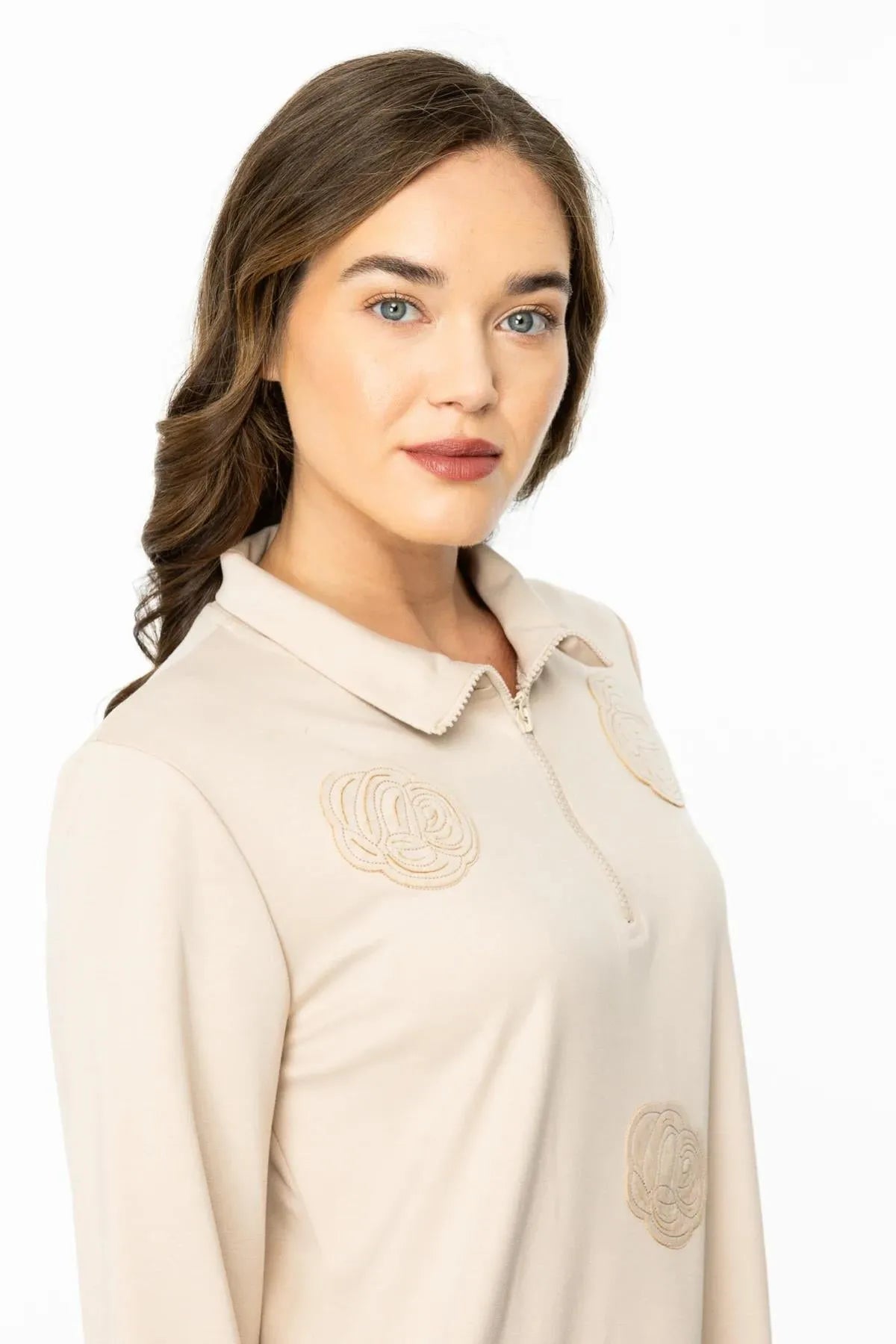 Zippered Floral Printed Sweat Tunic