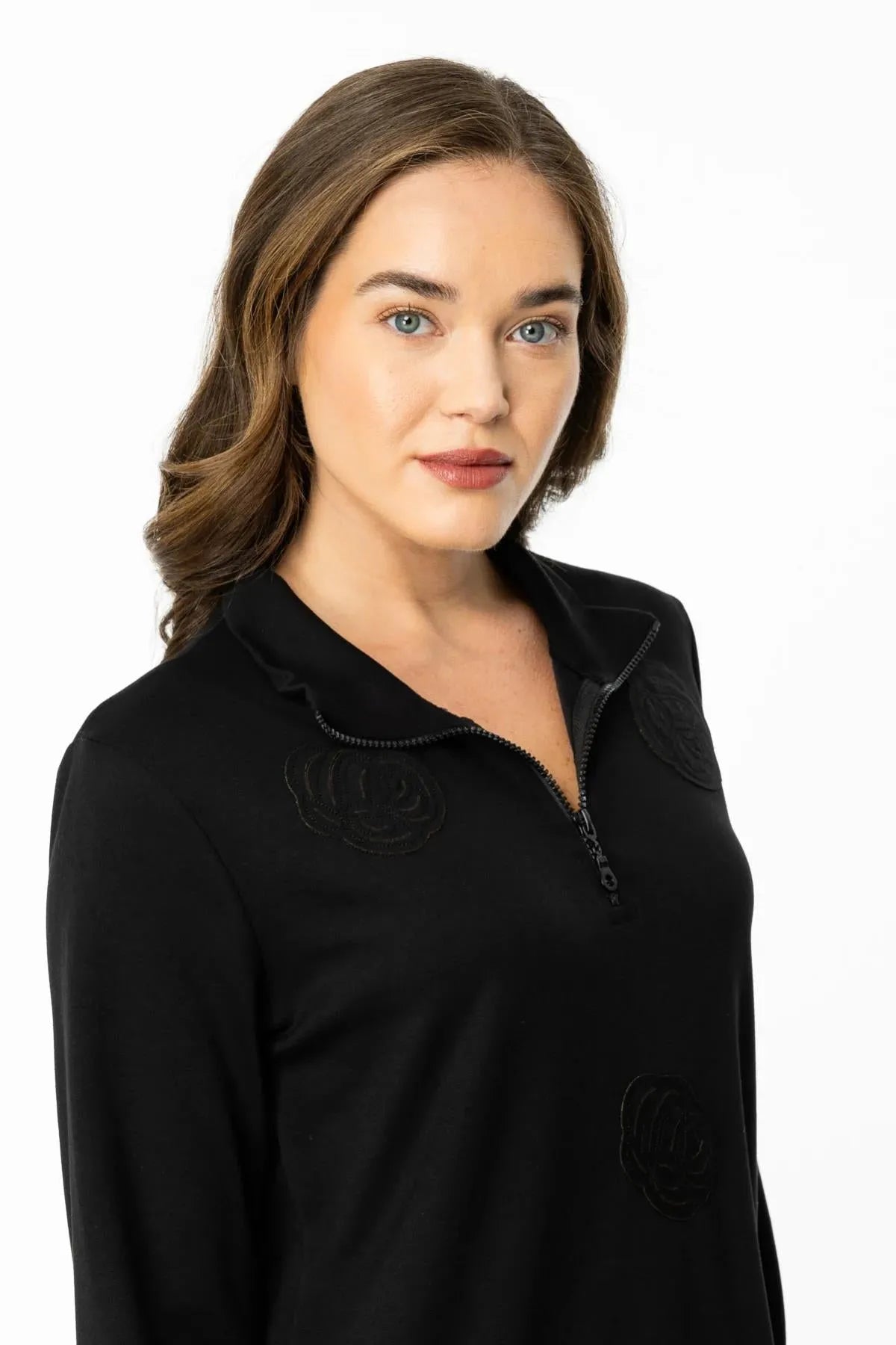 Zippered Floral Printed Sweat Tunic