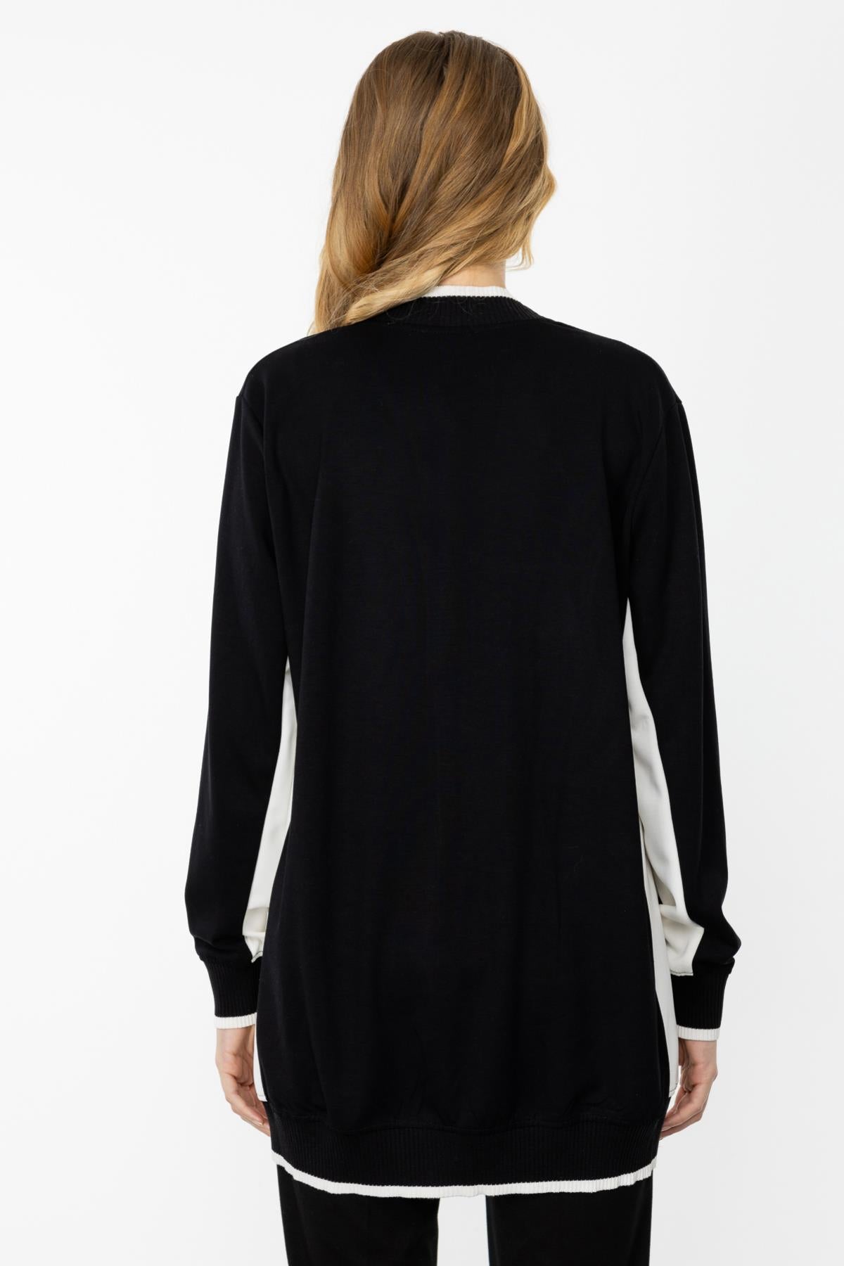 Cep Ve Gold Düğme Detaylı Ribanalı Uzun Hırka