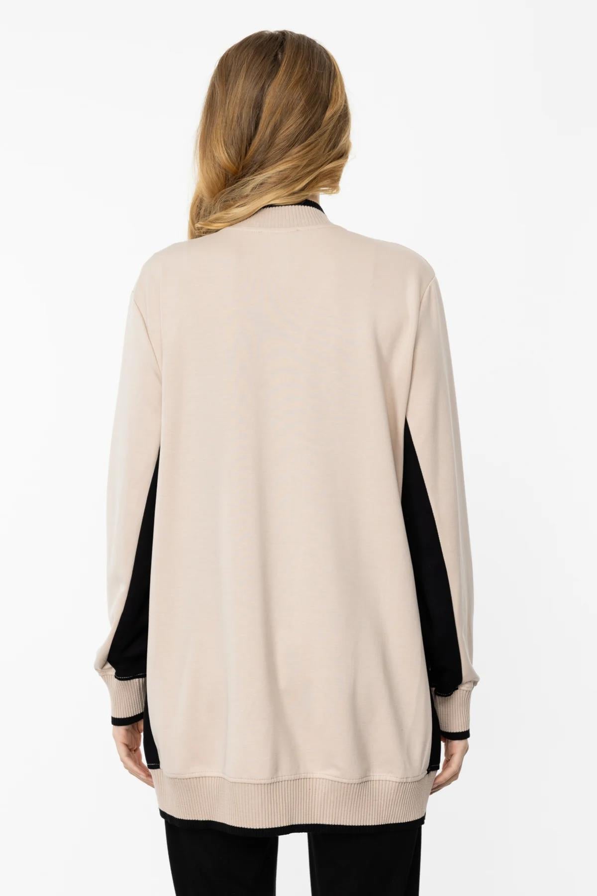 Cep Ve Gold Düğme Detaylı Ribanalı Uzun Hırka