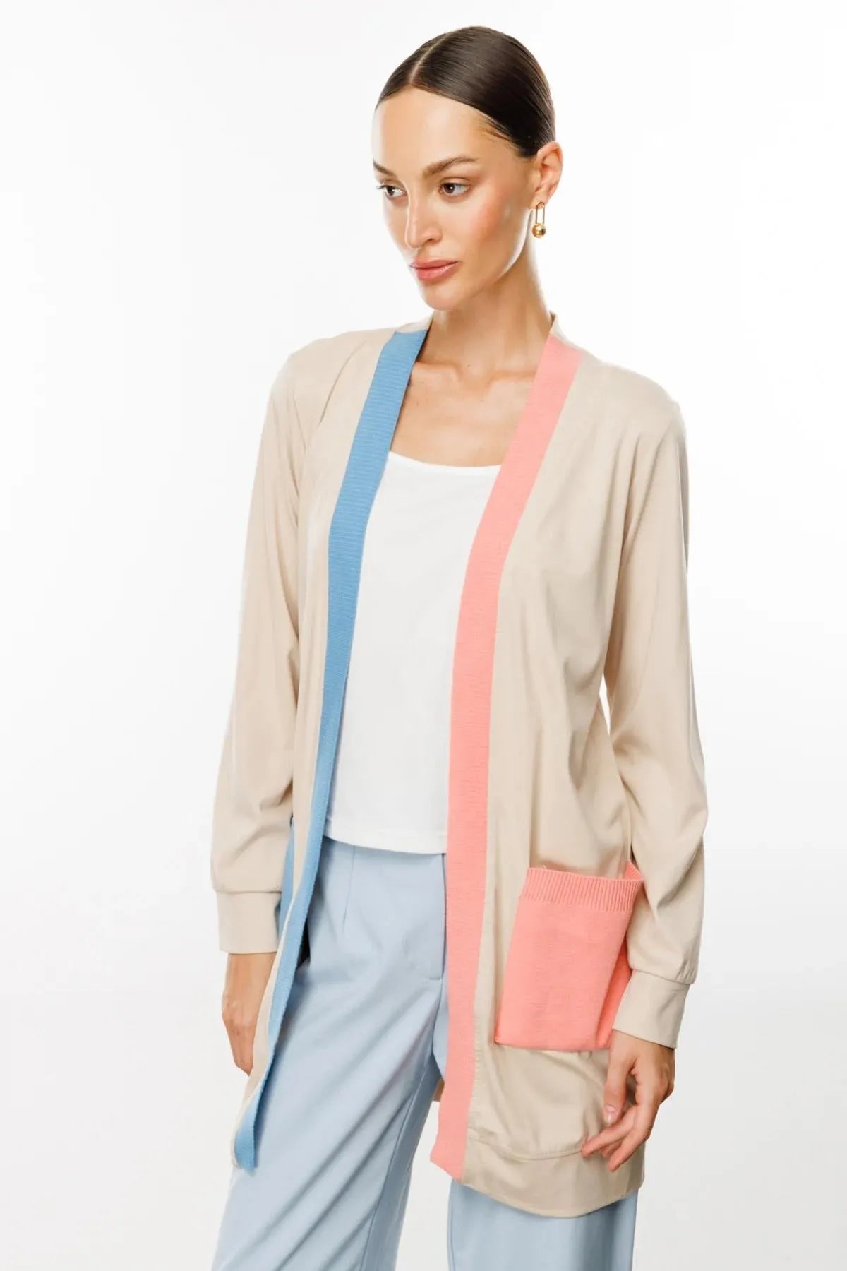 Ribbed Long Combed Cotton Cardigan