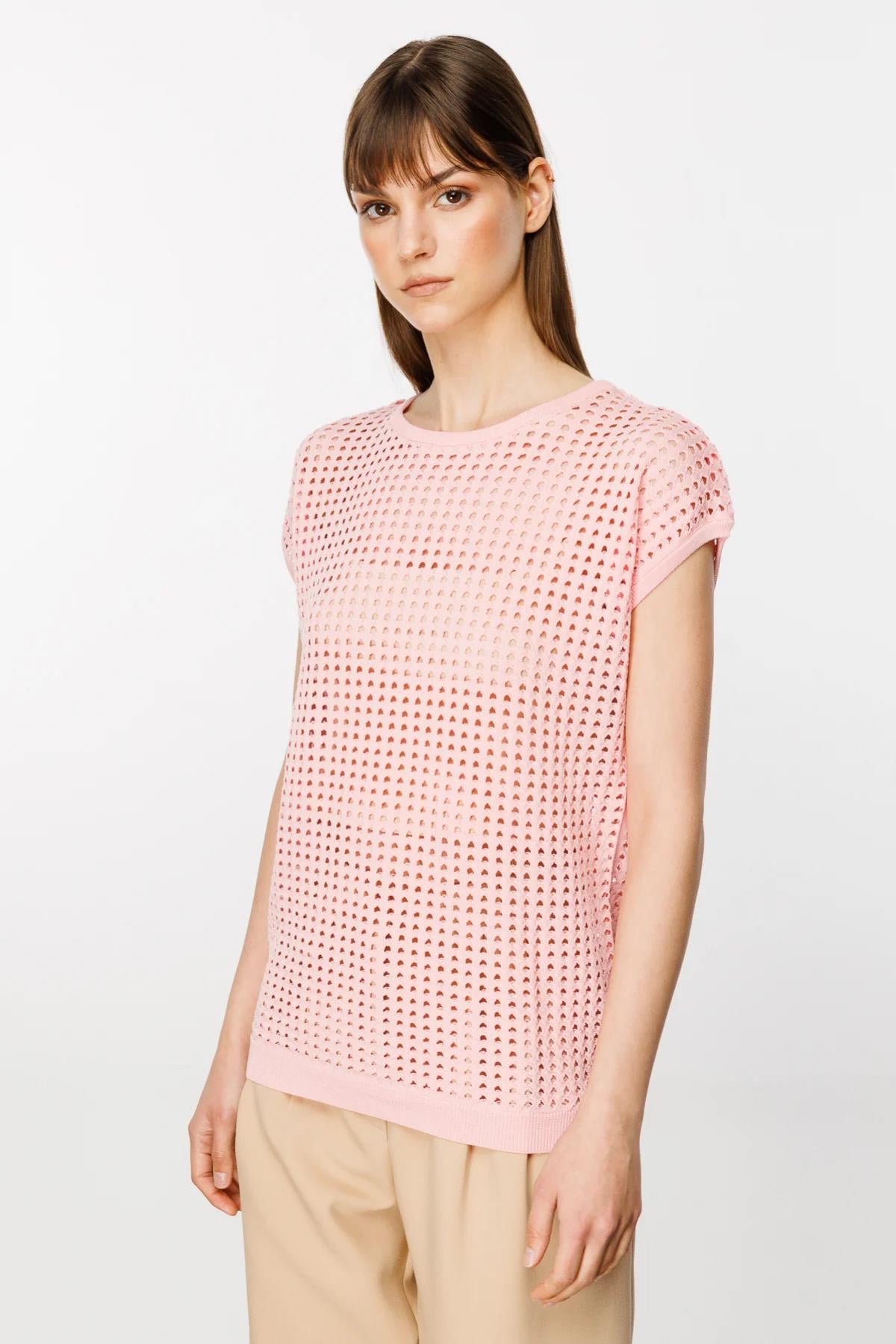 File Örgü Kısa Kol Triko Bluz