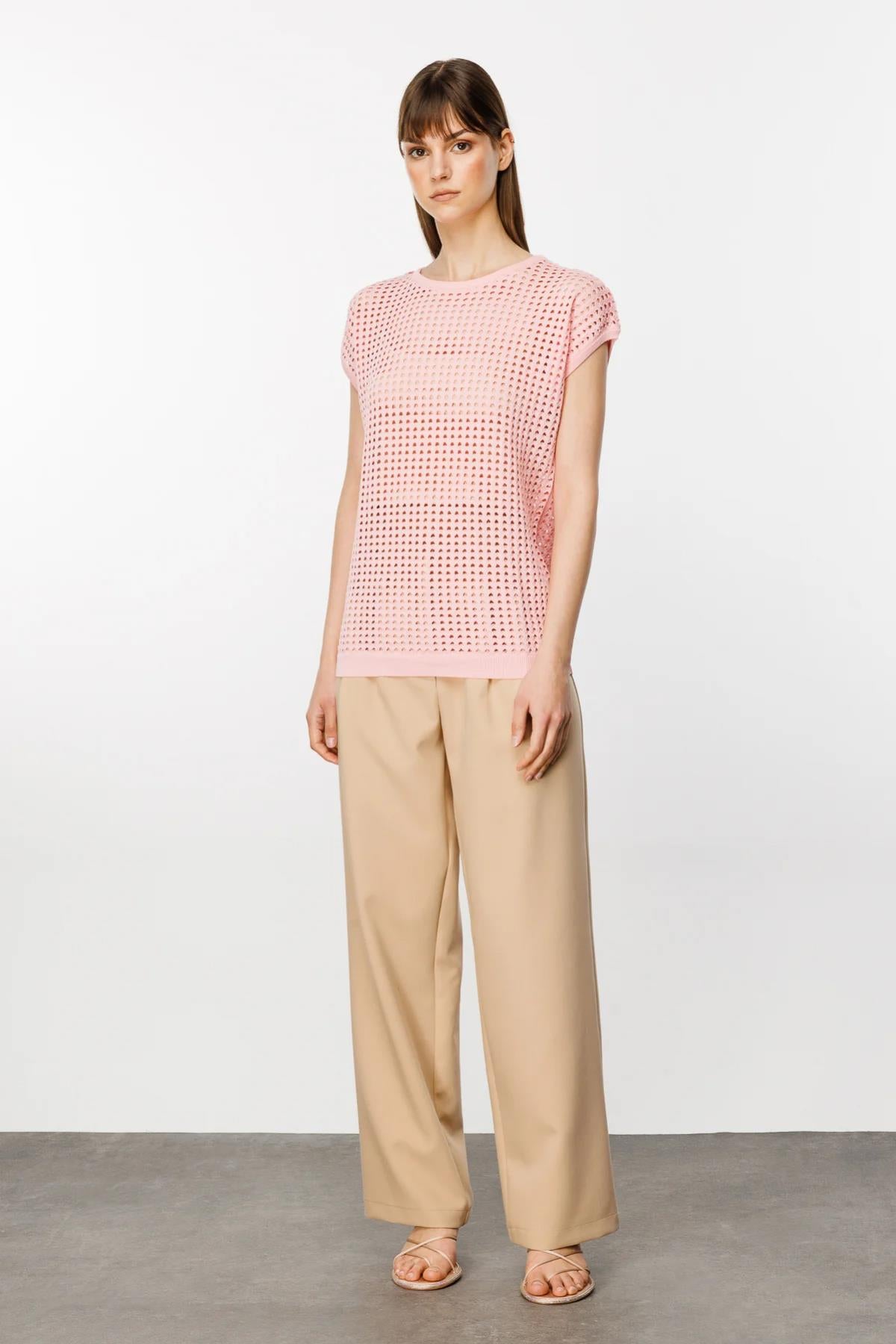 File Örgü Kısa Kol Triko Bluz