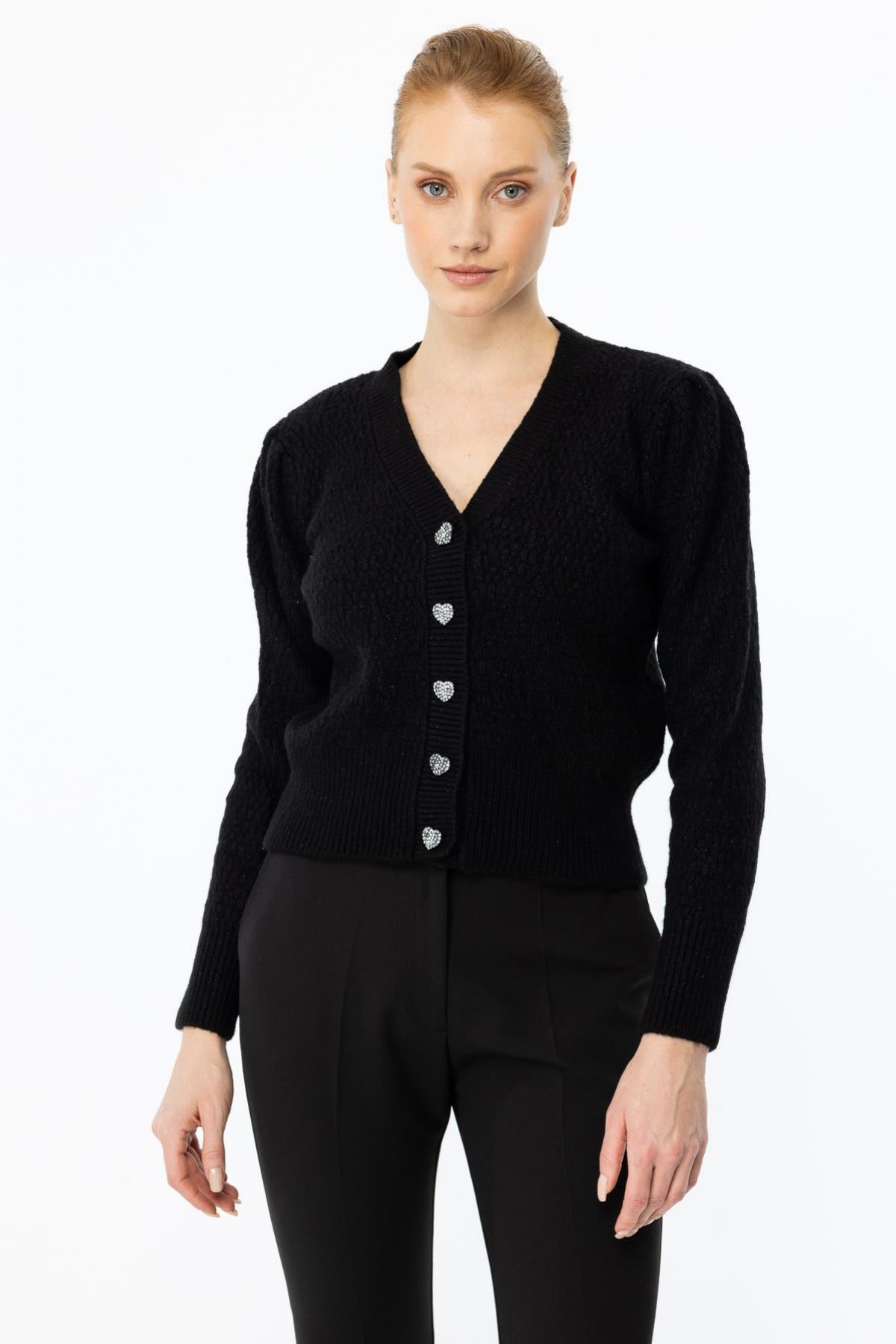 Glittery Cardigan with Heart Button Detail