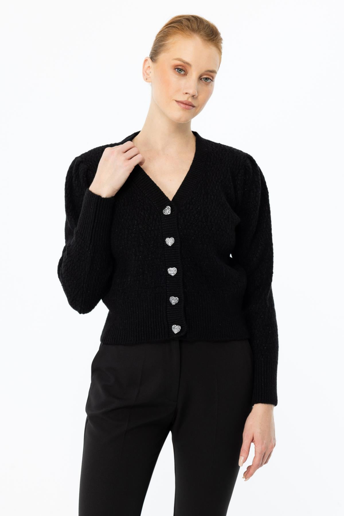 Glittery Cardigan with Heart Button Detail