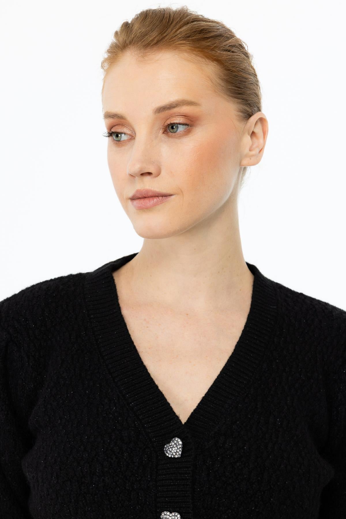 Glittery Cardigan with Heart Button Detail