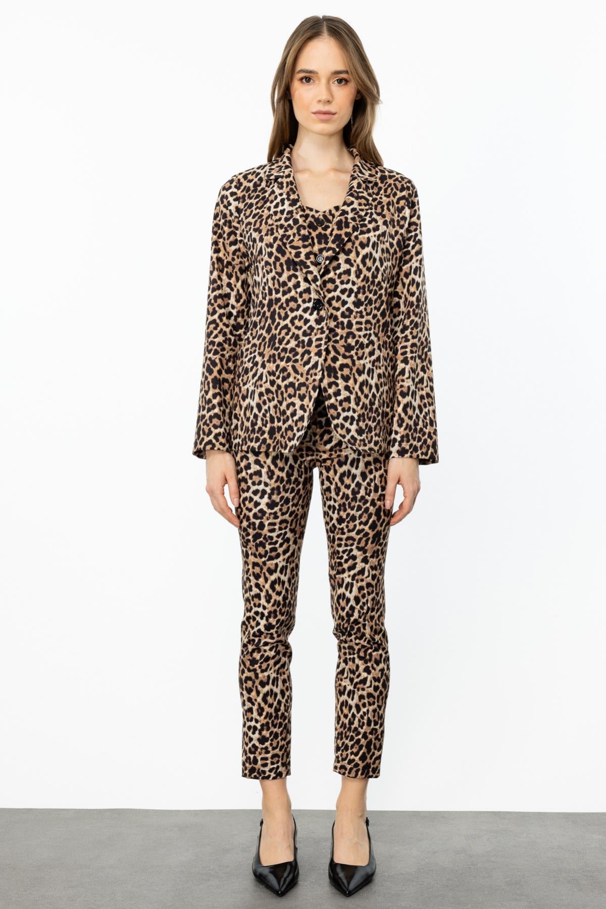 Leopar Desenli Beş Cep Pantolon