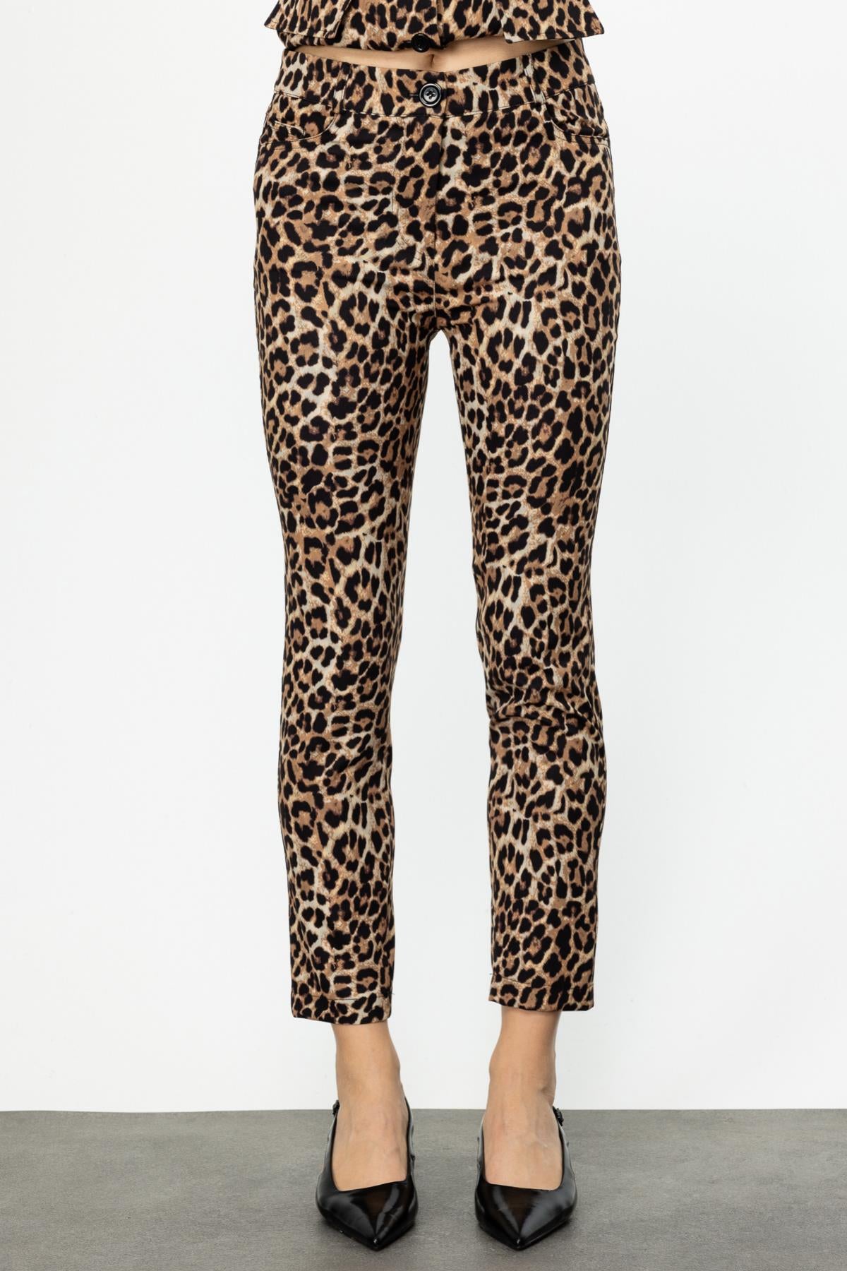 Leopar Desenli Beş Cep Pantolon