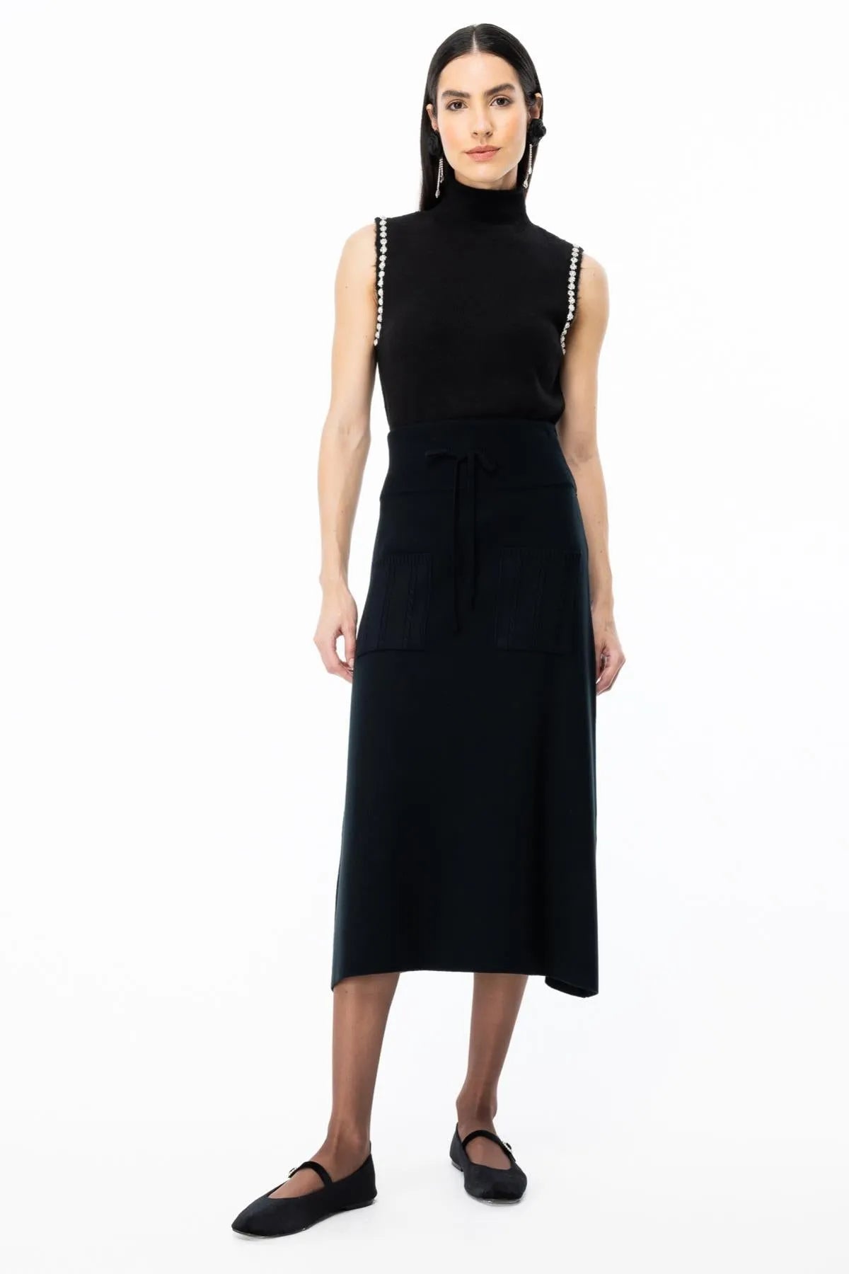 تنورة ماكسي طويلة محبوكة برباط على الخصر