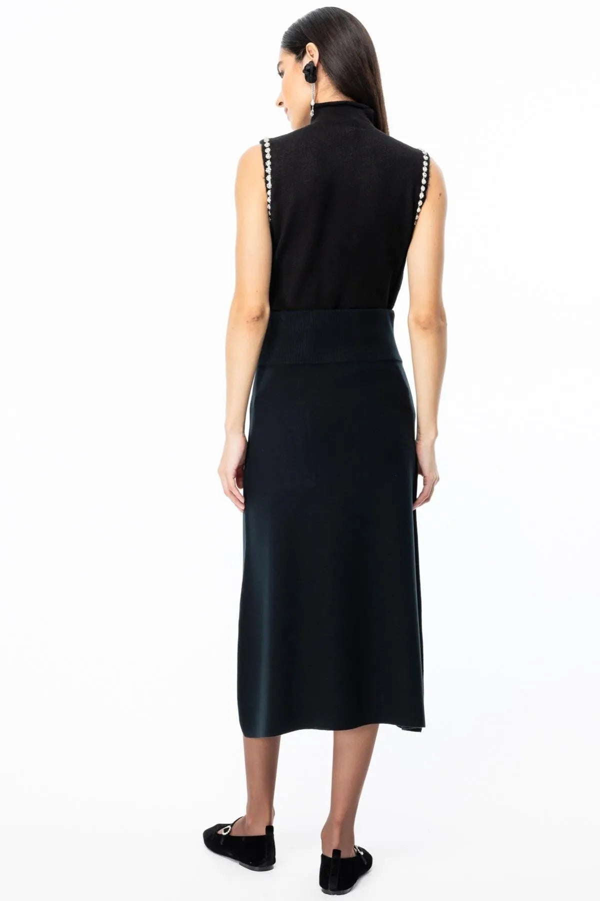 تنورة ماكسي طويلة محبوكة برباط على الخصر