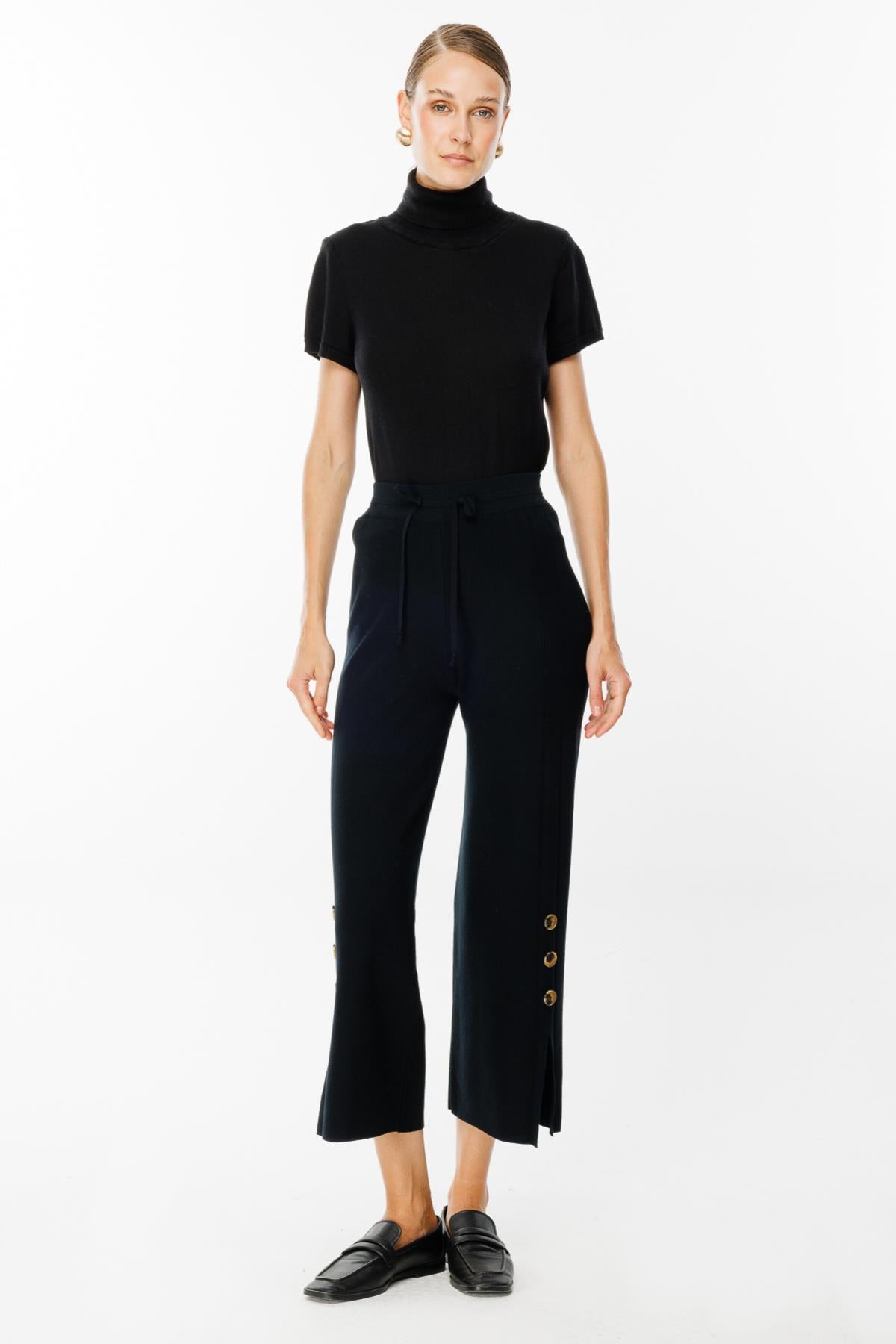 Button Detailed Slit Leg Trousers