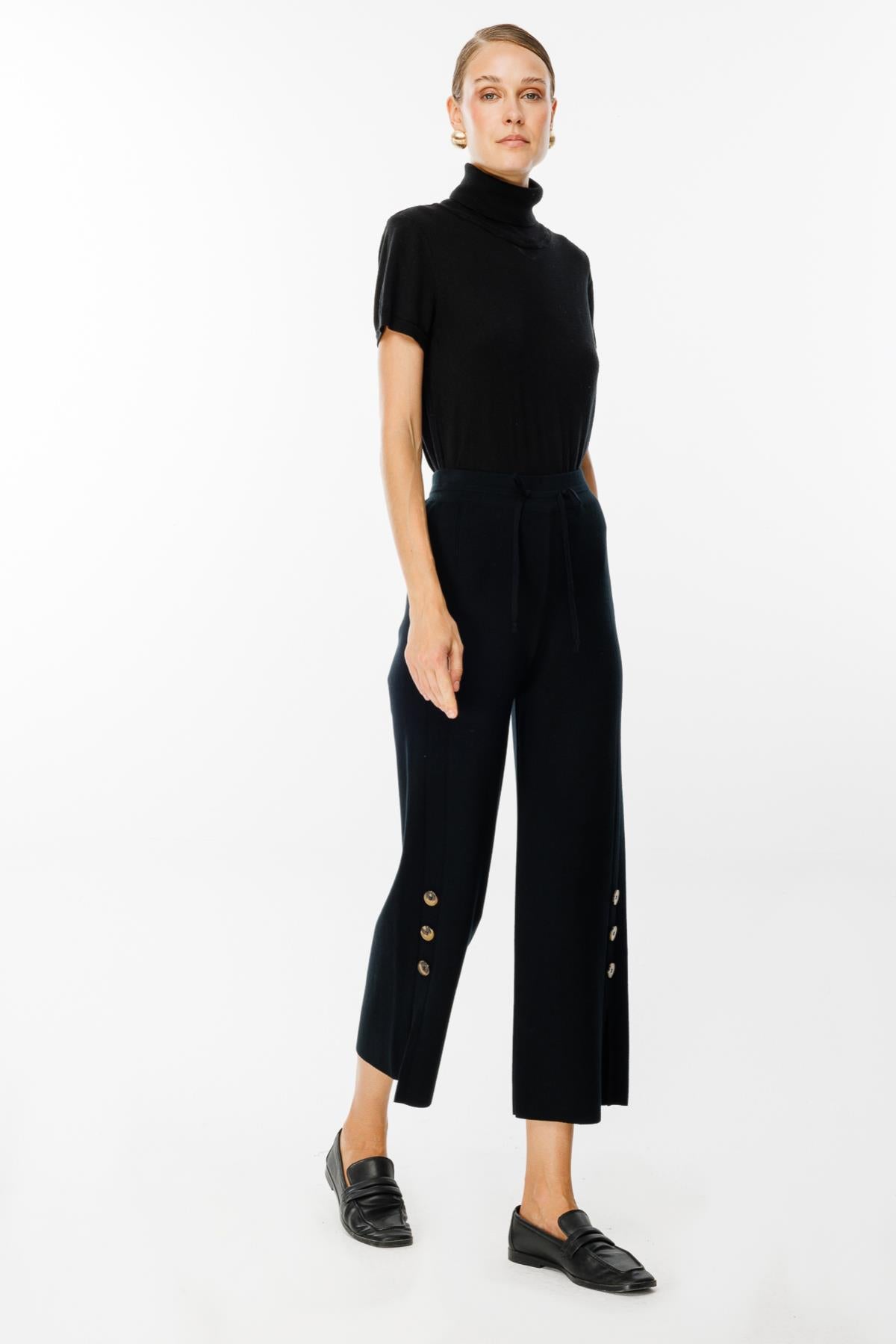 Button Detailed Slit Leg Trousers