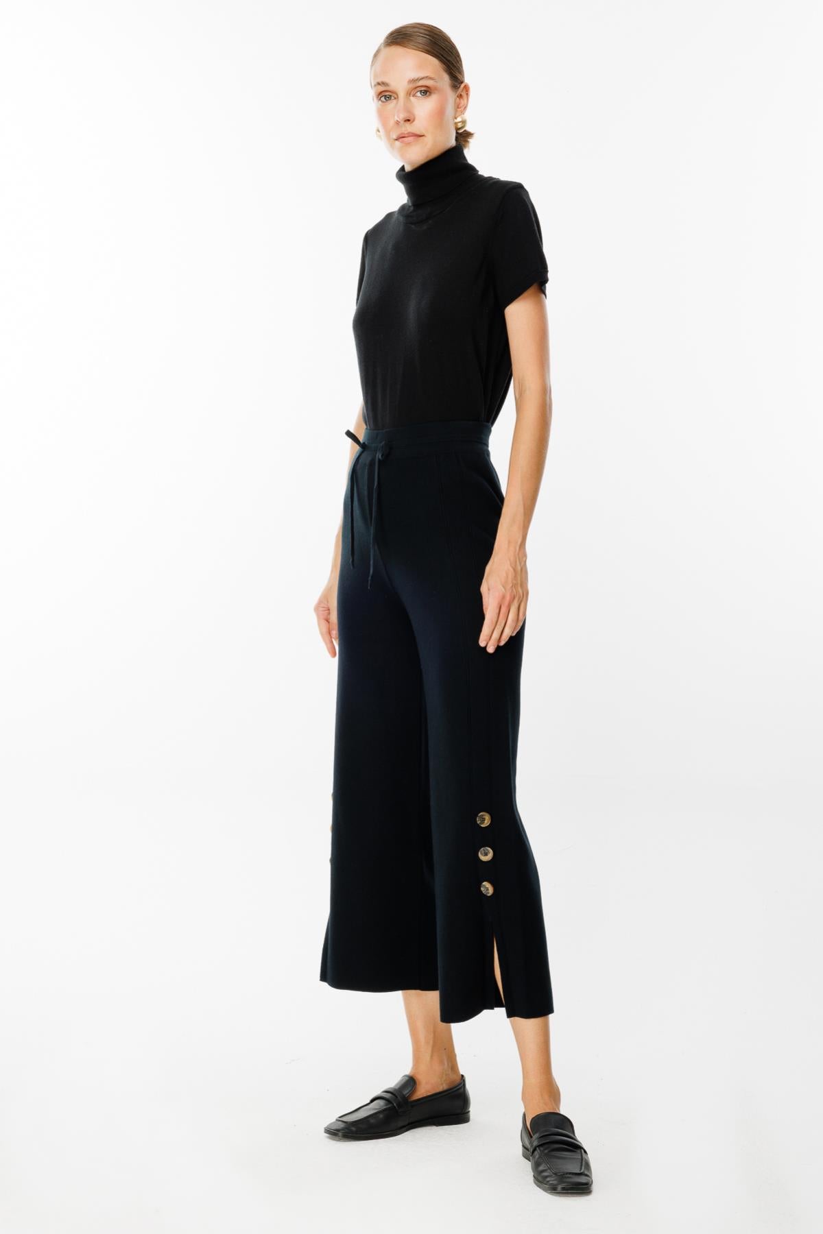 Button Detailed Slit Leg Trousers