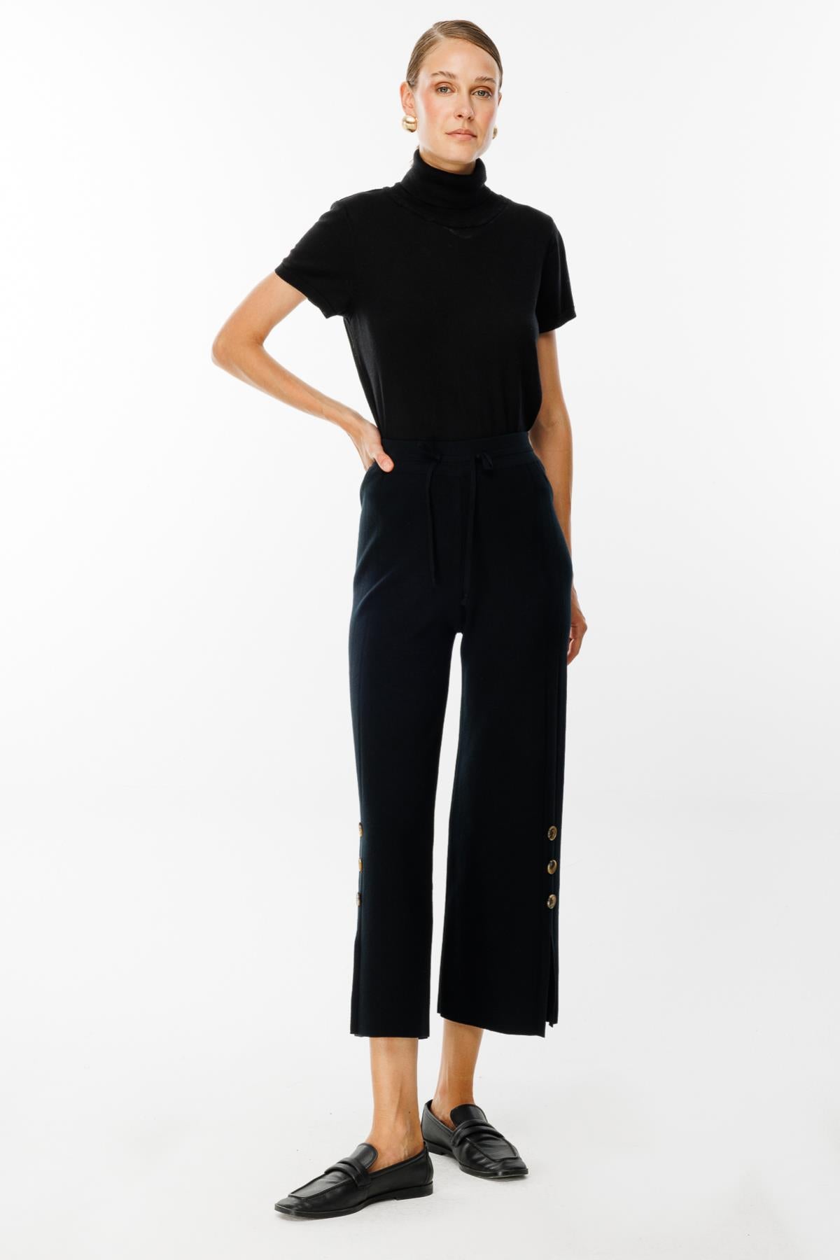 Button Detailed Slit Leg Trousers