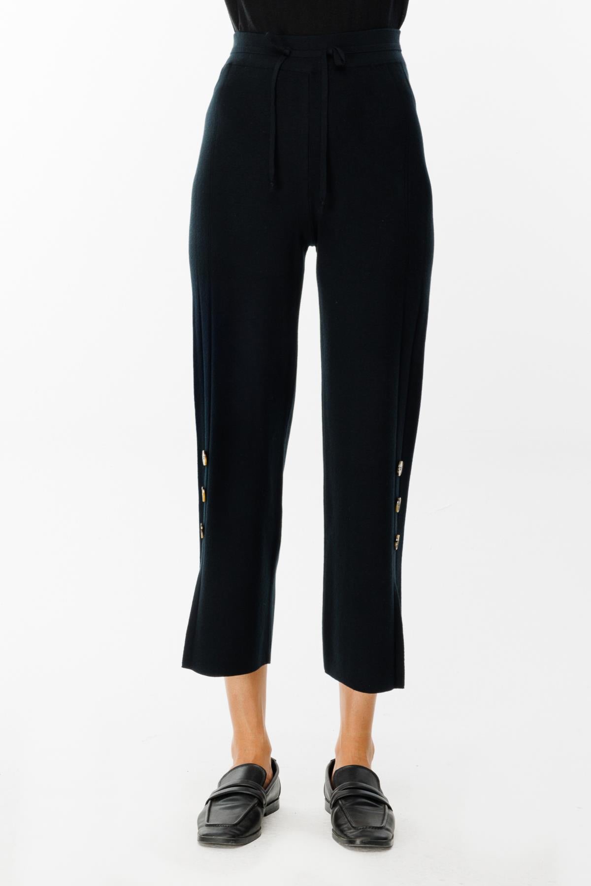 Button Detailed Slit Leg Trousers