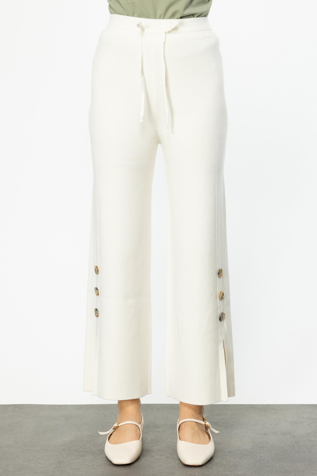 Button Detailed Slit Leg Trousers