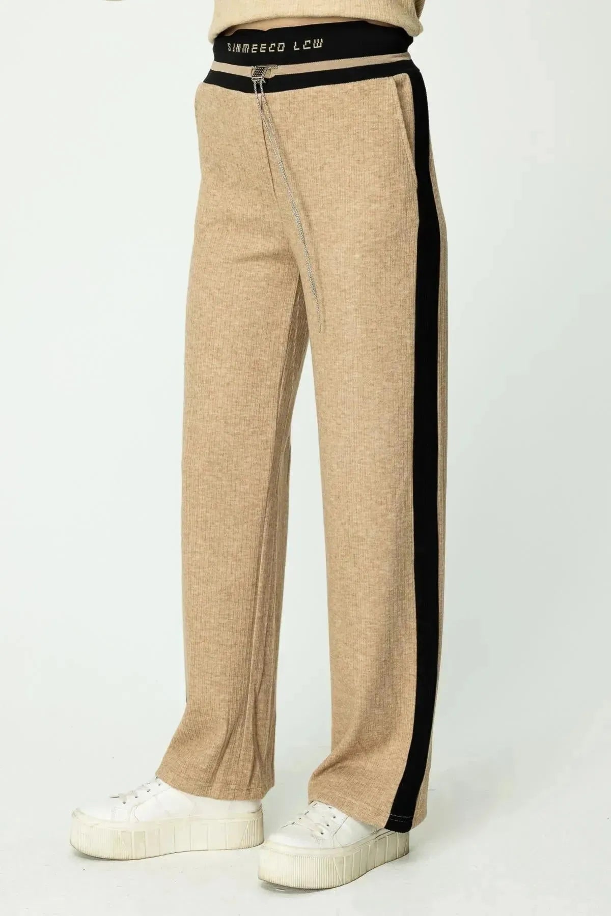 Rib Written Lace Chain Detailed Sweatpants